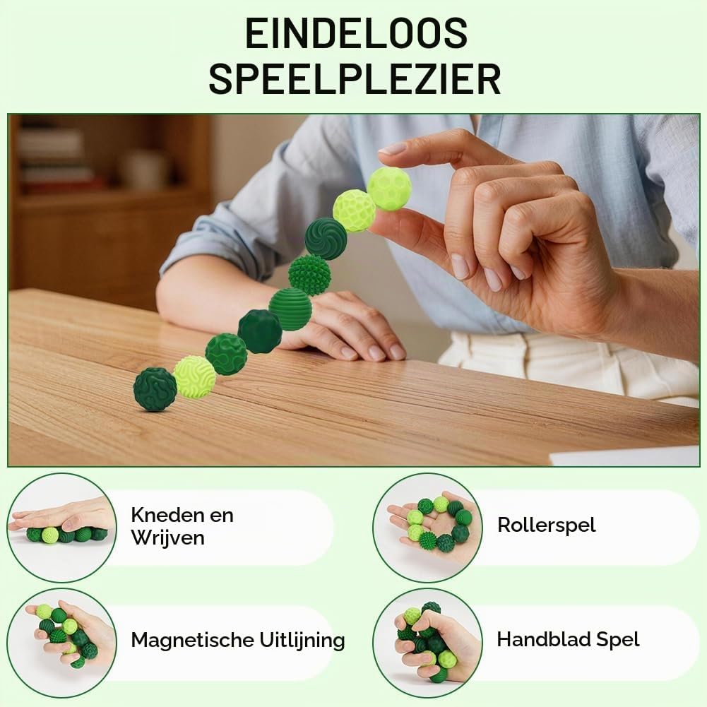 Detalle 1 de Ainiv 5565087 magnetische anti-stressballen, 9 stuks, groen siliconen
