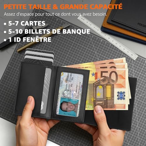 Thumbnail 2 de Portefeuille Homme TE EHON en Cuir – Pop Up RFID, 10,1 x 7 x 2,5 cm, Noir/Orange