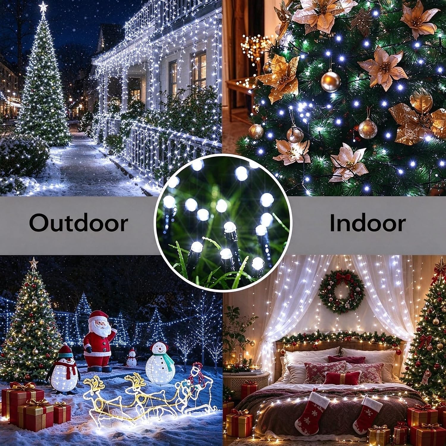 Thumbnail 4 de Joomer Solar Christmas Lights, 4-Pack, 156 ft, 400 White LEDs, 8 Modes