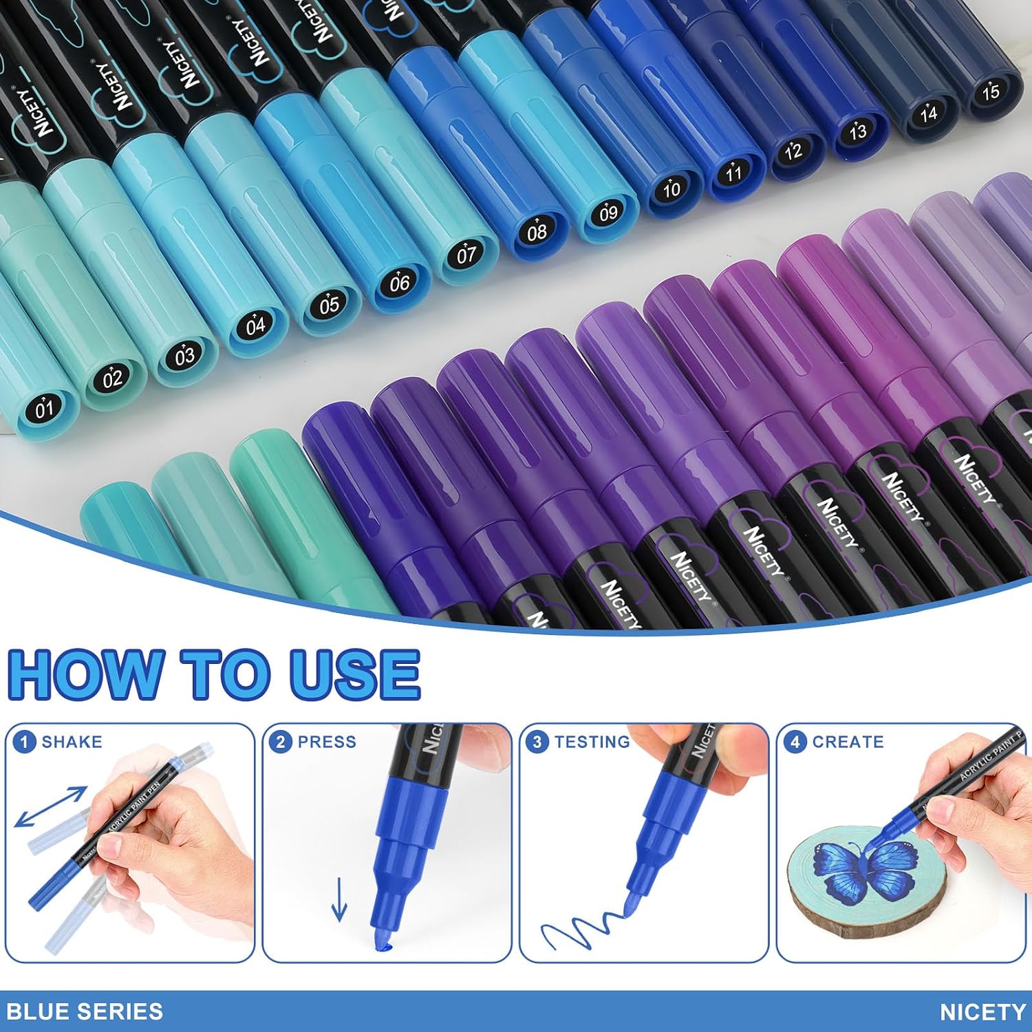 Detalle de Nicety 32 Colours Acrylic Paint Pens (Skin Tones) - Dual-tip brush and fine markers for rock, stone, ceramic and more