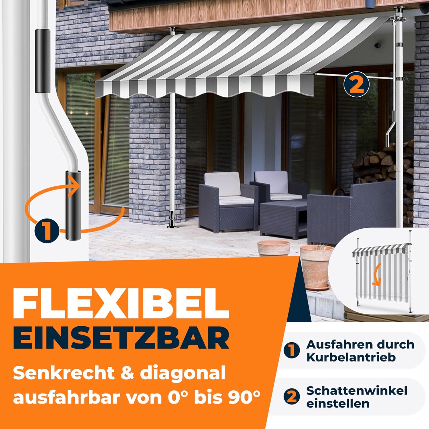 Thumbnail 1 de KESSER Klemmmarkise mit Handkurbel für Balkon – UV-beständig, höhenverstellbar und wasserabweisend