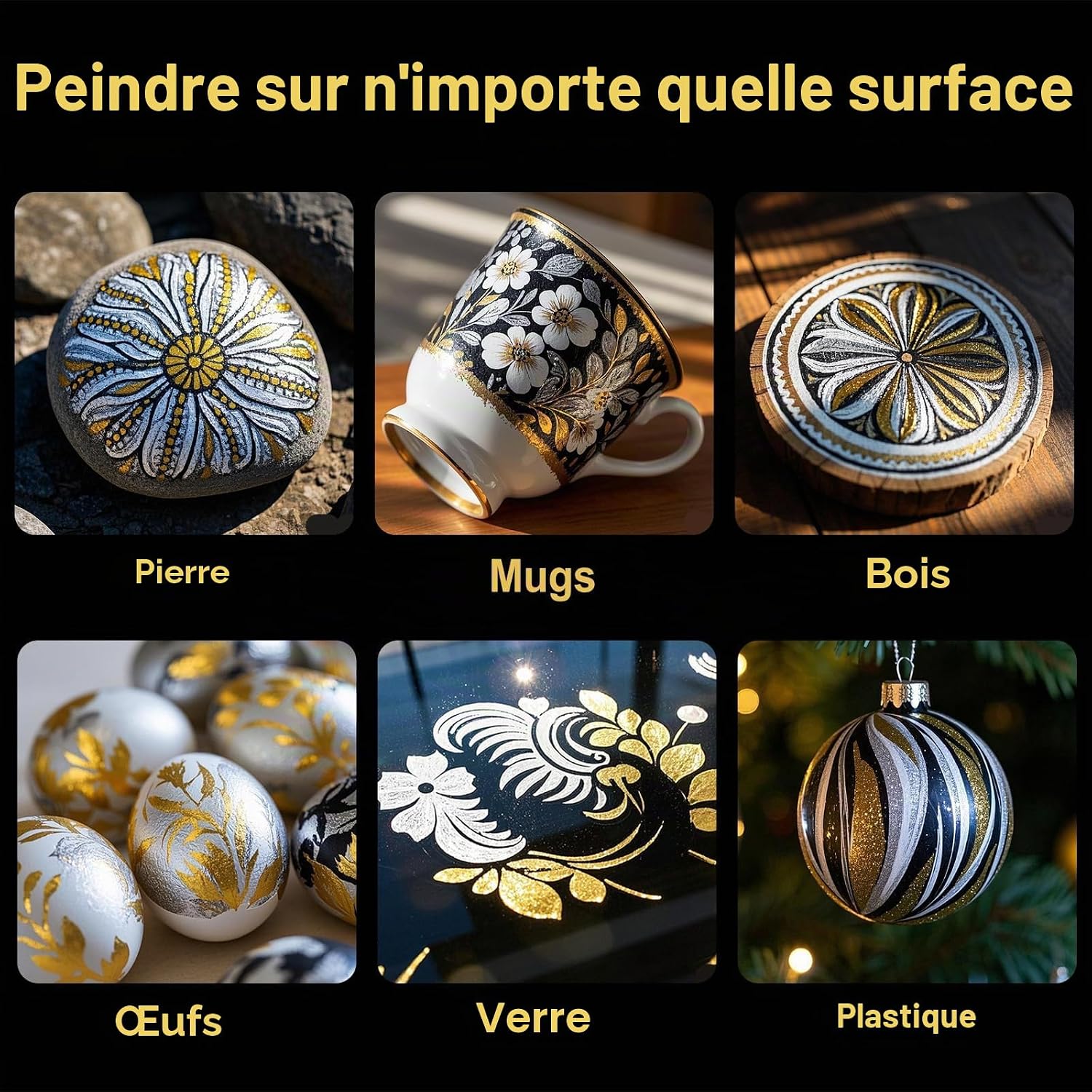 Thumbnail 2 de STATIONERY ISLAND Feutres Acryliques Métalliques – 12 Stylos Or, Argent, Blanc et Noir