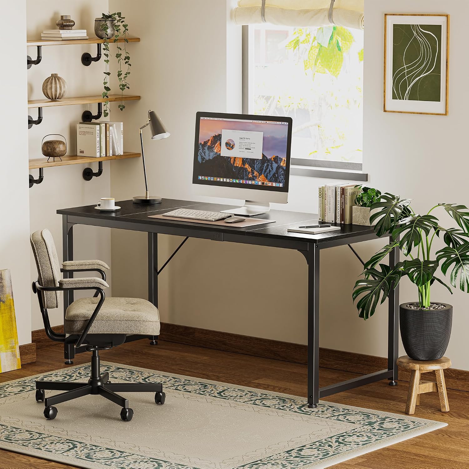 Thumbnail 6 de Huuger 63-Inch Modern Desk, Black Metal Frame for Gaming and Writing