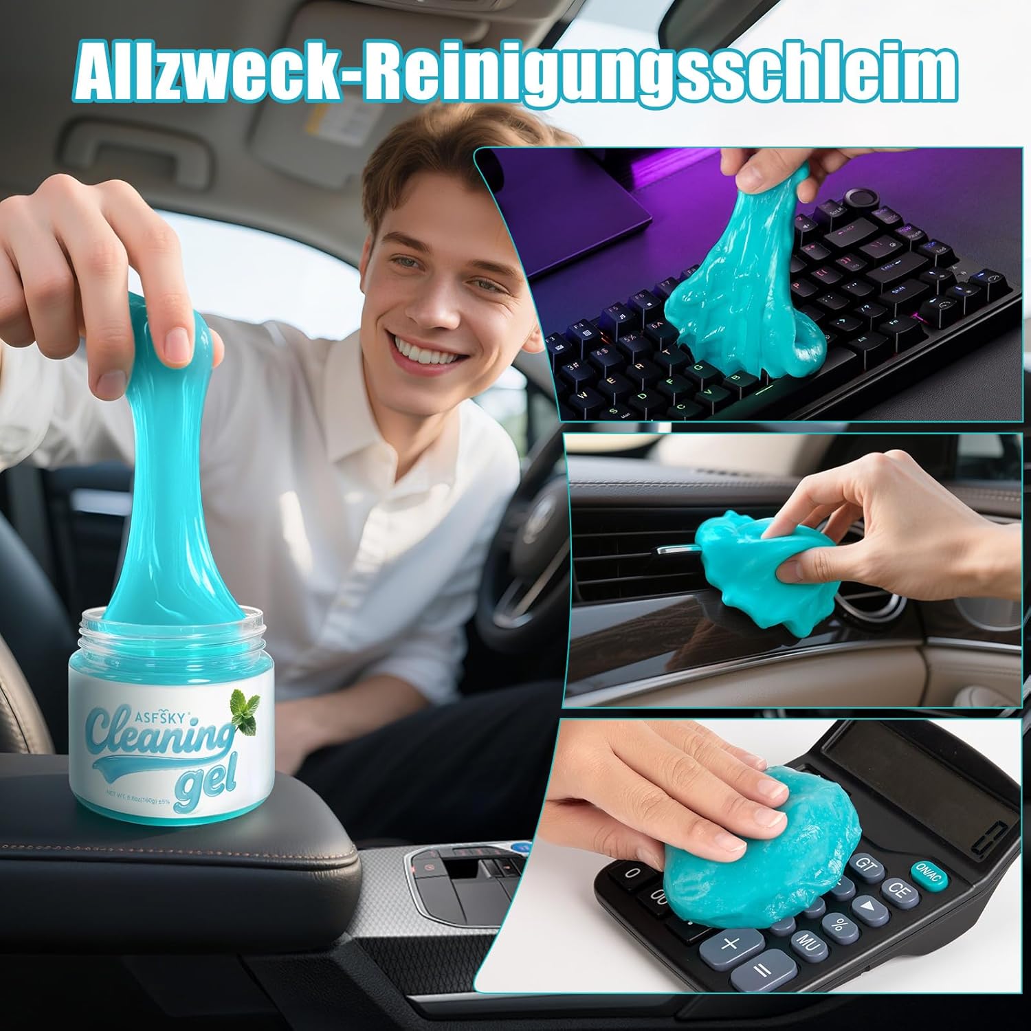 Thumbnail 6 de ASFSKY Gel de nettoyage pour clavier de voiture – Gel universel pour ordinateur, imprimante et appareils photo (bleu ciel)