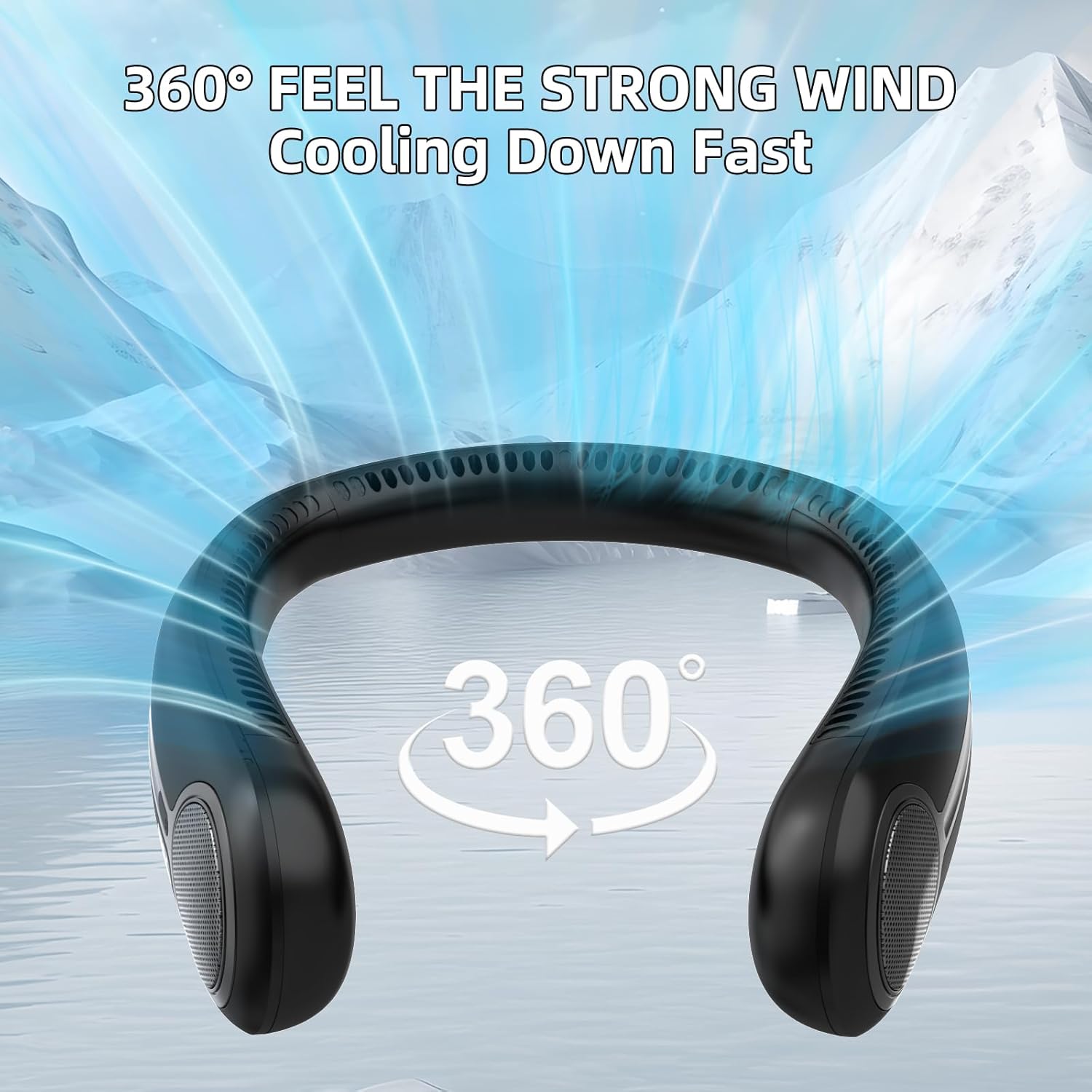 Detalle de Portable Neck Fan with 360° Bladeless Cooling, 6000mAh USB Rechargeable - Hands-Free Personal Wearable Fan (Black)