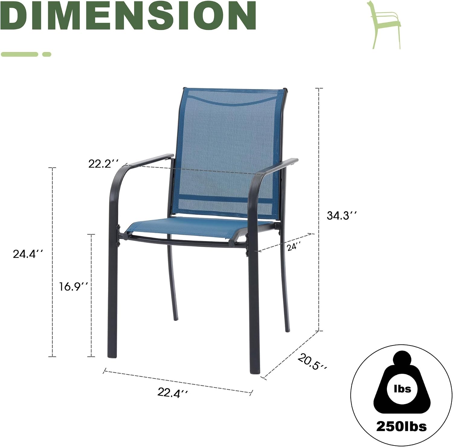 Thumbnail 1 de ARKOST Stackable Patio Dining Chairs, Set of 2, Dark Blue Textilene