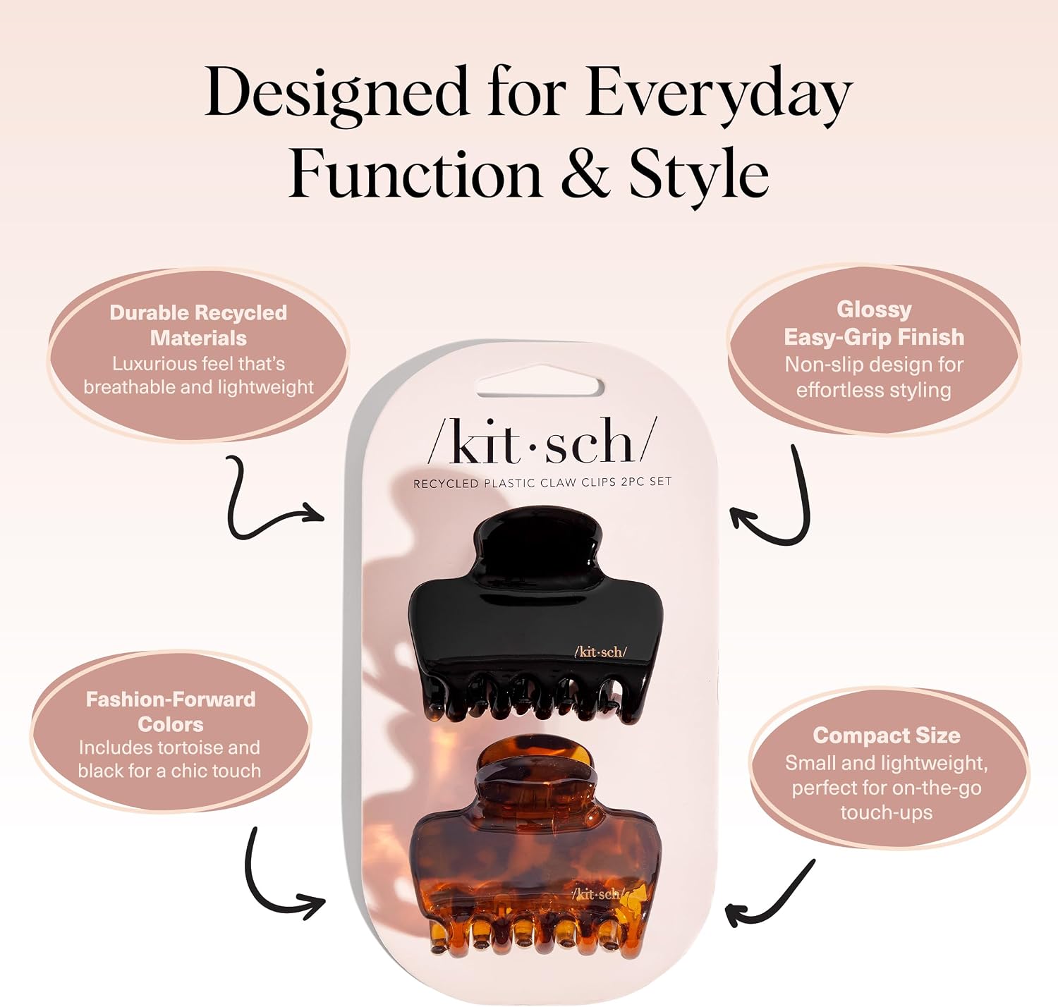 Detalle 2 de Kitsch Medium Claw Clips, 2-Piece Black and Tortoiseshell Set