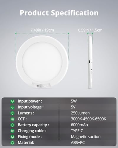 Thumbnail 7 de Bojim Lámpara inalámbrica con sensor de movimiento para baño y trastero – 6000 mAh, IP44