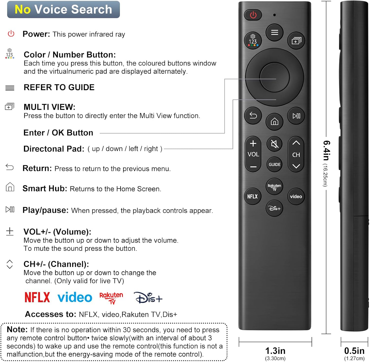Thumbnail 6 de (Pack of 2) Universal Remote Controls for Samsung Smart TVs with Netflix shortcut buttons (EWO)