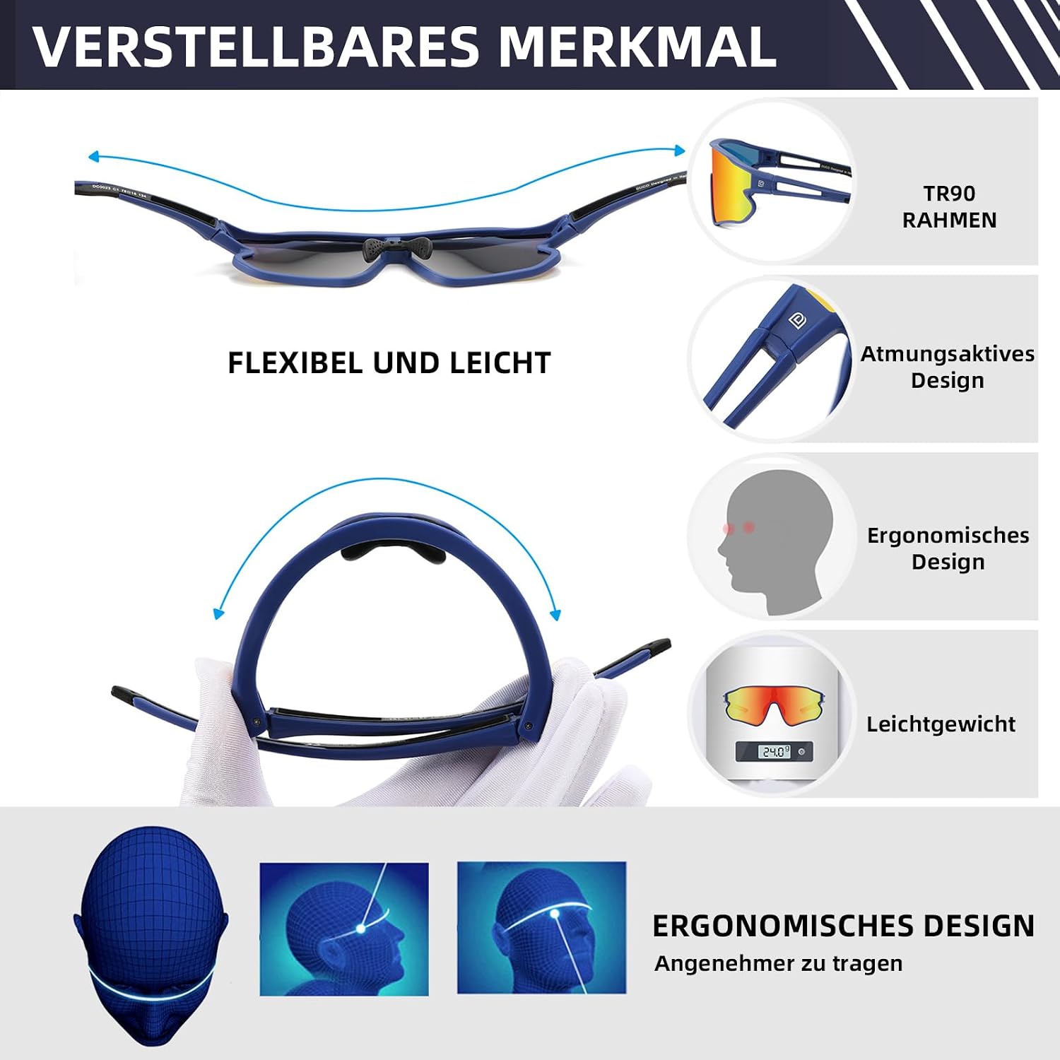 Detalle de DUCO Polarisierte Radsportbrille DC0029 – UV400, TR90-Rahmen, inklusive Box und Zubehör