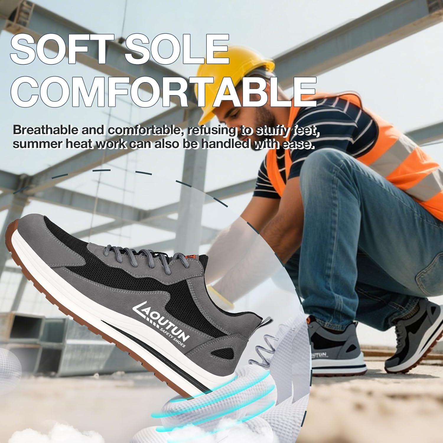 Thumbnail 4 de LAoutun Safety Trainers: Steel Toe Cap Trainers with Puncture-Proof Kevlar Midsole for Men