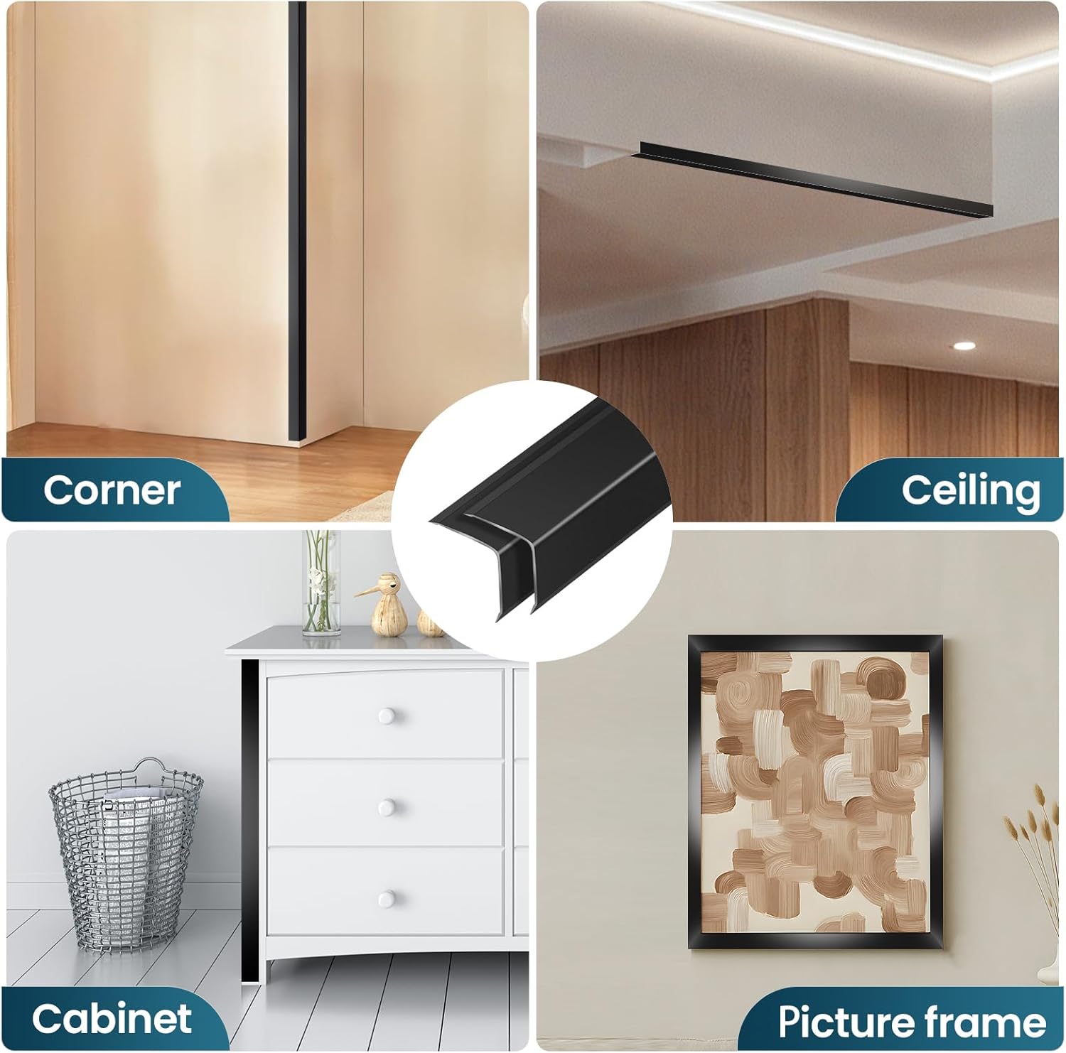 Thumbnail 4 de Orechic 4-Pack 36" Black Metal Corner Protectors – Peel & Stick Aluminium Corner Guards (L Molding)