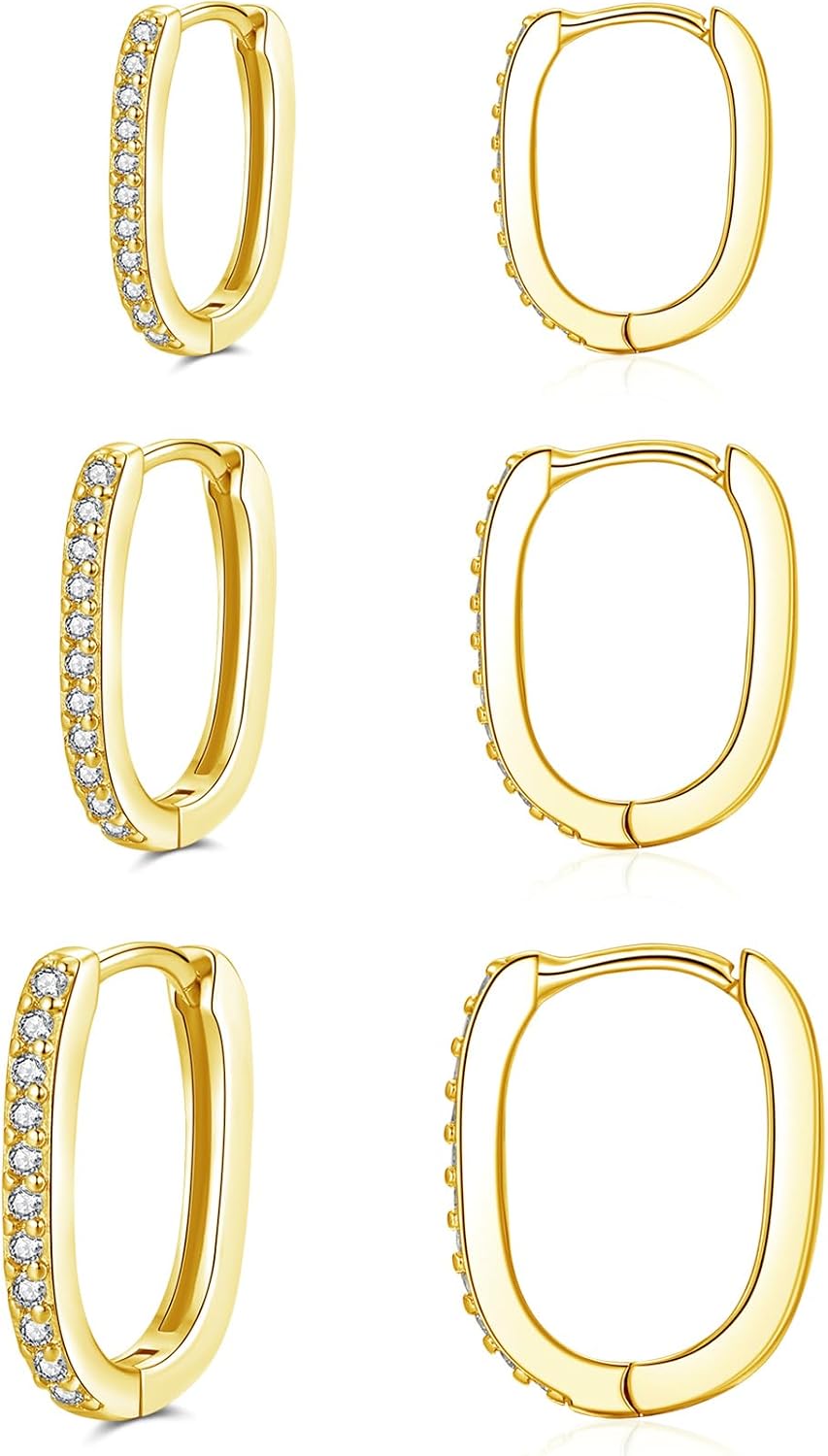 Detalle de Cangall 925 Sterling Silver Oval Huggie Earrings 3 pairs