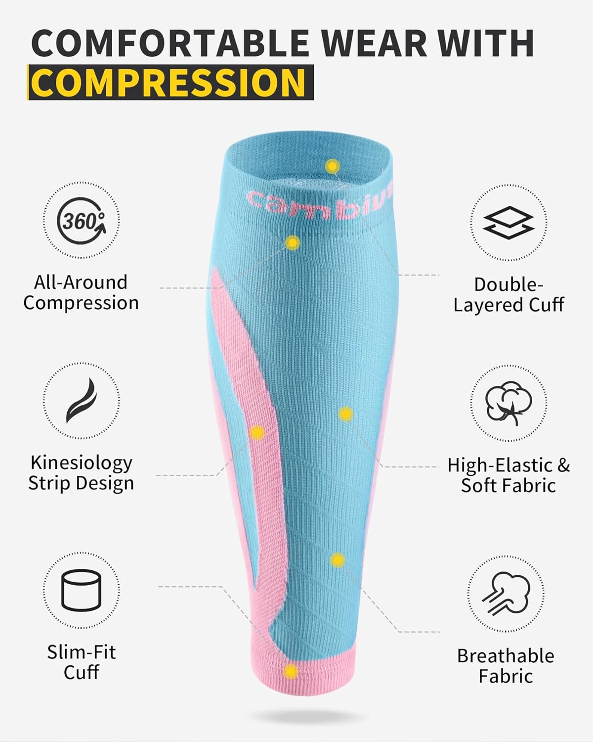 Thumbnail 5 de CAMBIVO 2 Pairs Calf Compression Sleeves — Calf and Shin Support for Running, Cycling, Travel