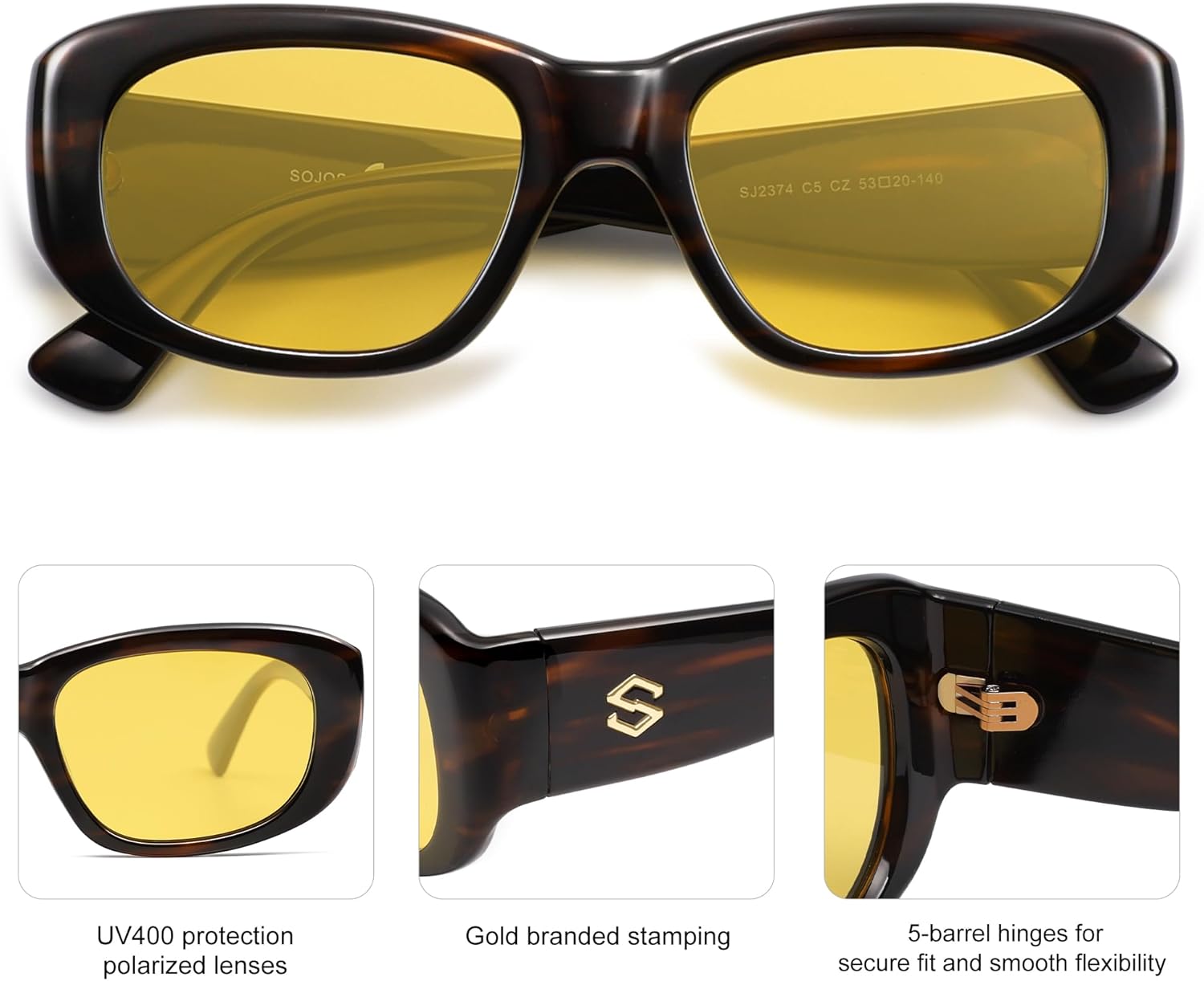 Thumbnail 3 de SOJOS Retro Polarisierte Quadratisch Sonnenbrille SJ2374 – UV400, Damen & Herren