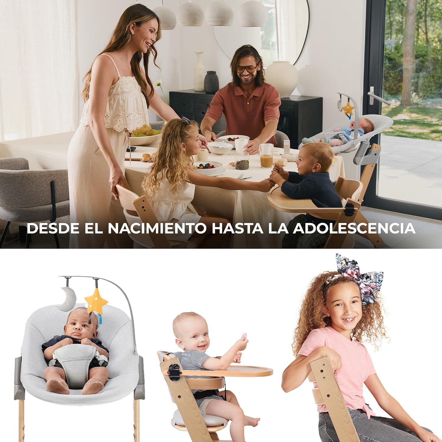Thumbnail 2 de Kinderkraft ENOCK: Trona infantil de madera y hamaca portátil