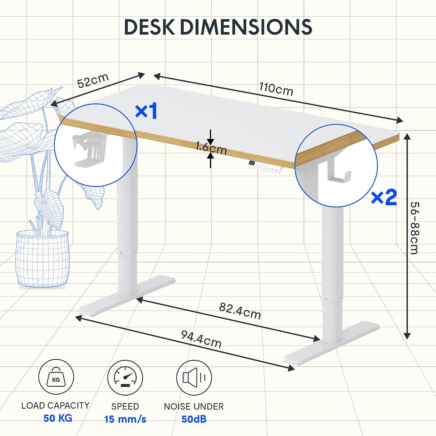 Detalle de FLEXISPOT Kinderschreibtisch elektrisch höhenverstellbar mit LED-Höhenanzeige, 3 Speicherplätzen und Kindersicherung