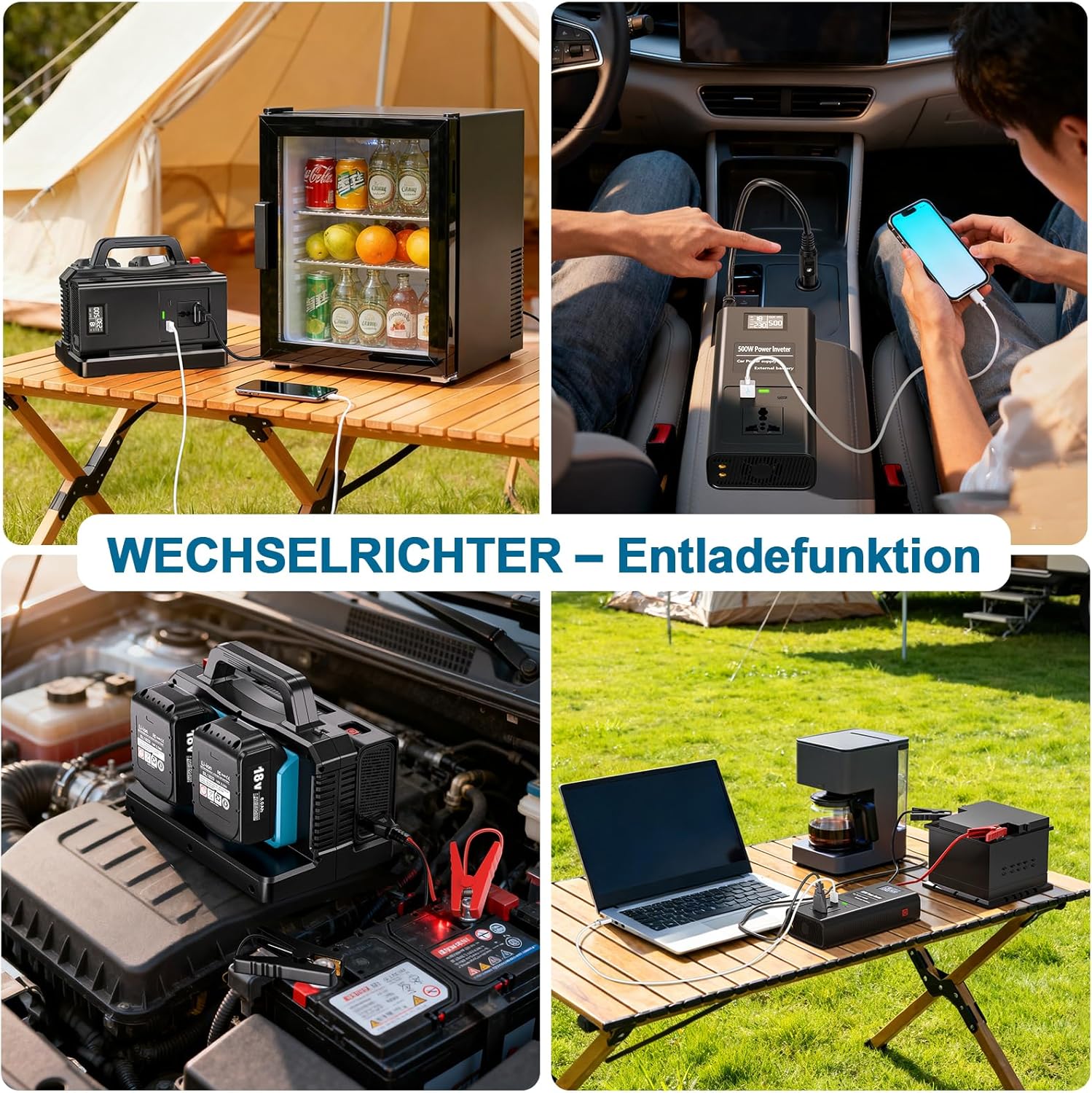 Thumbnail 4 de 2-in-1 Wechselrichter Ladegerät für Makita 18V Akku, 500W – Tragbarer DC-AC Konverter mit USB-Ports