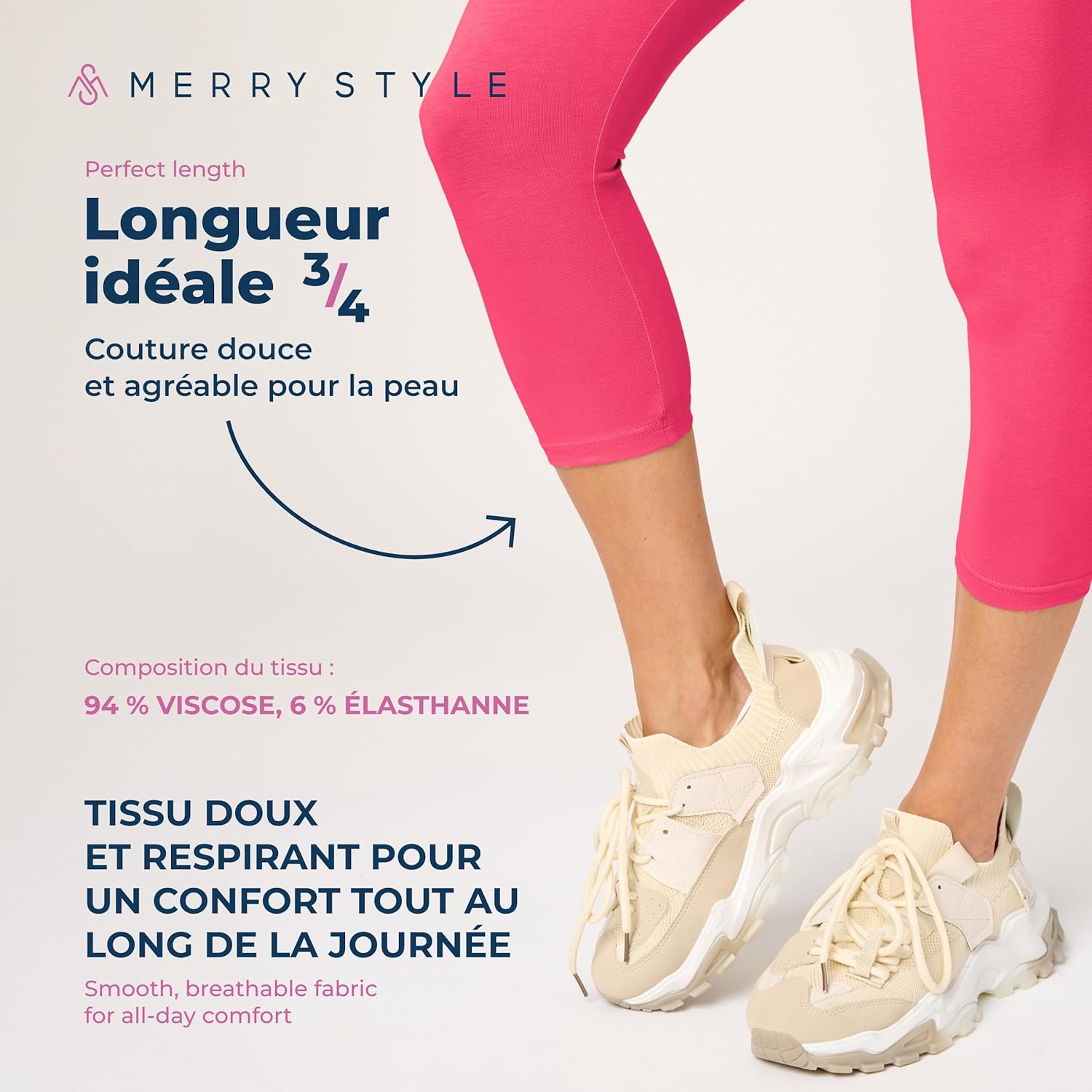 Thumbnail 3 de Merry Style Legging Coton Femme 3/4: Confort et Souplesse au Quotidien