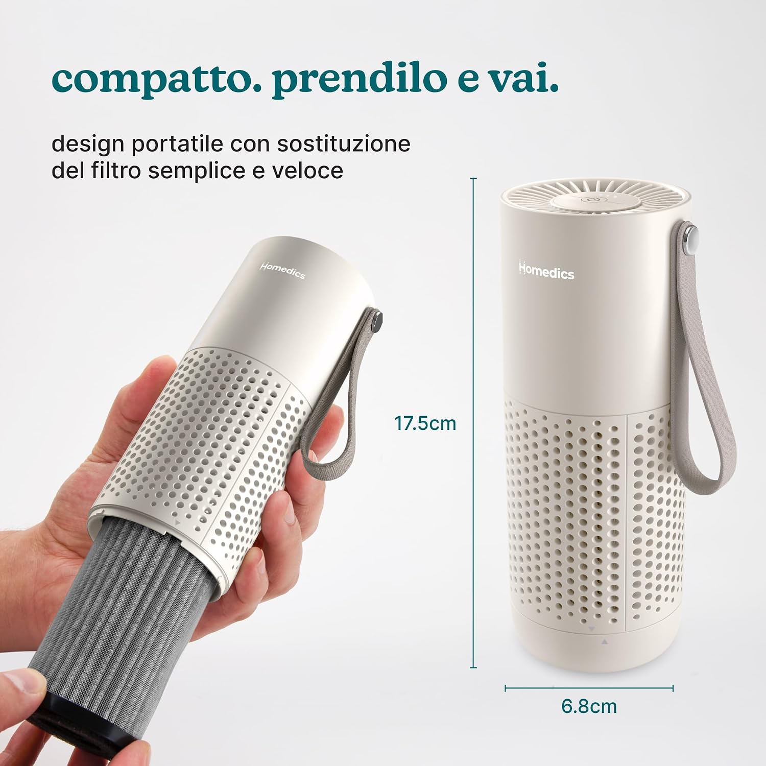 Detalle 2 de Homedics WhisperPure Mini Purificatore d'Aria 3-in-1 HEPA, USB-C, Beige