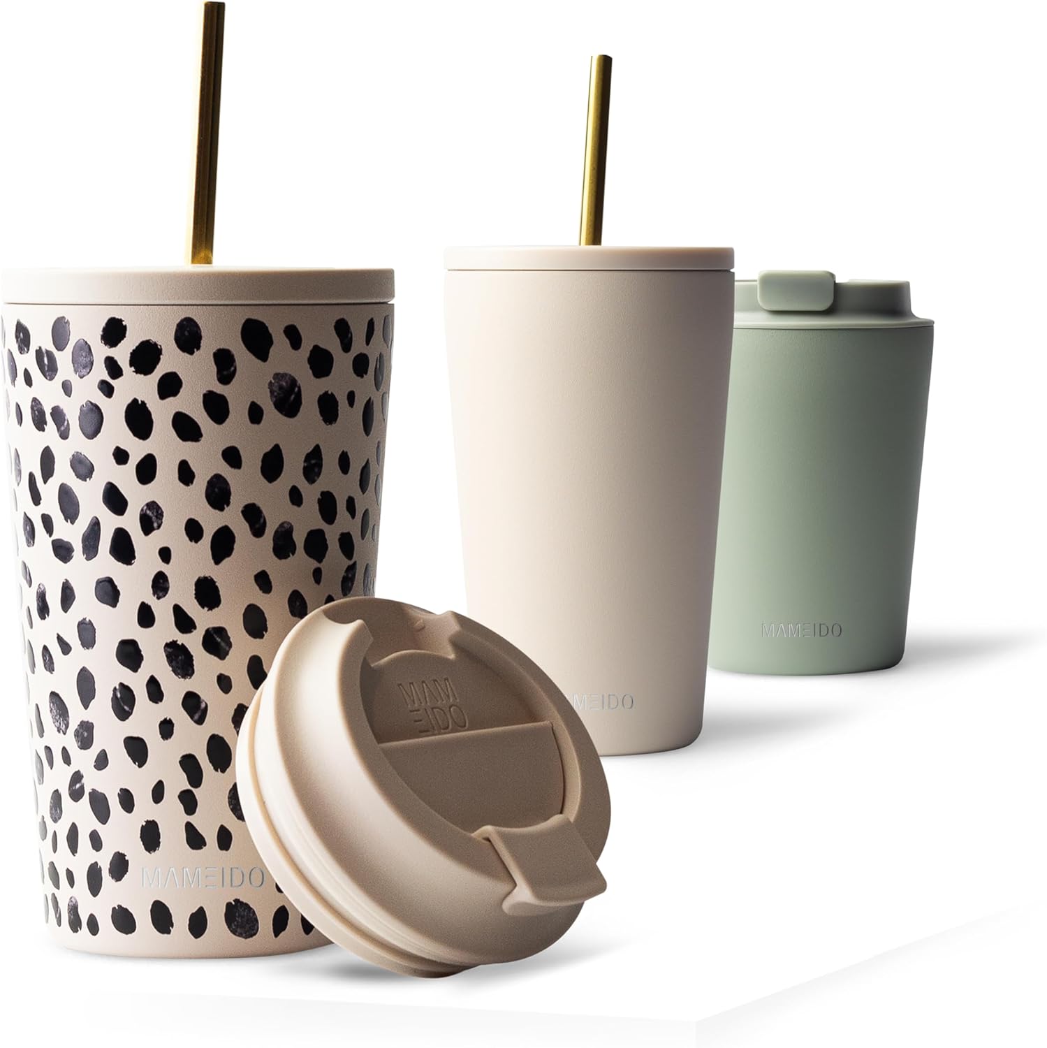 MAMEIDO Thermobecher mit Strohhalm 470 ml – auslaufsicherer Coffee-to-go Becher mit Deckel