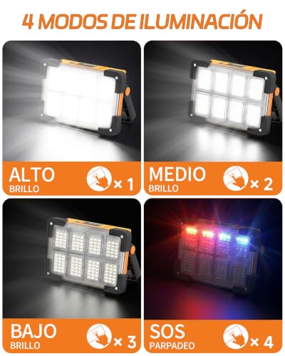 Detalle de DANCINGBOAR Foco LED Recargable Solar 6000 mAh: Luz de Trabajo Exterior en Pack de 2