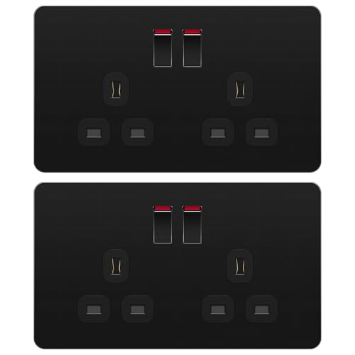 LIDER 2-Gang Switched 13A Socket with Screwless Plate Cover (Black)