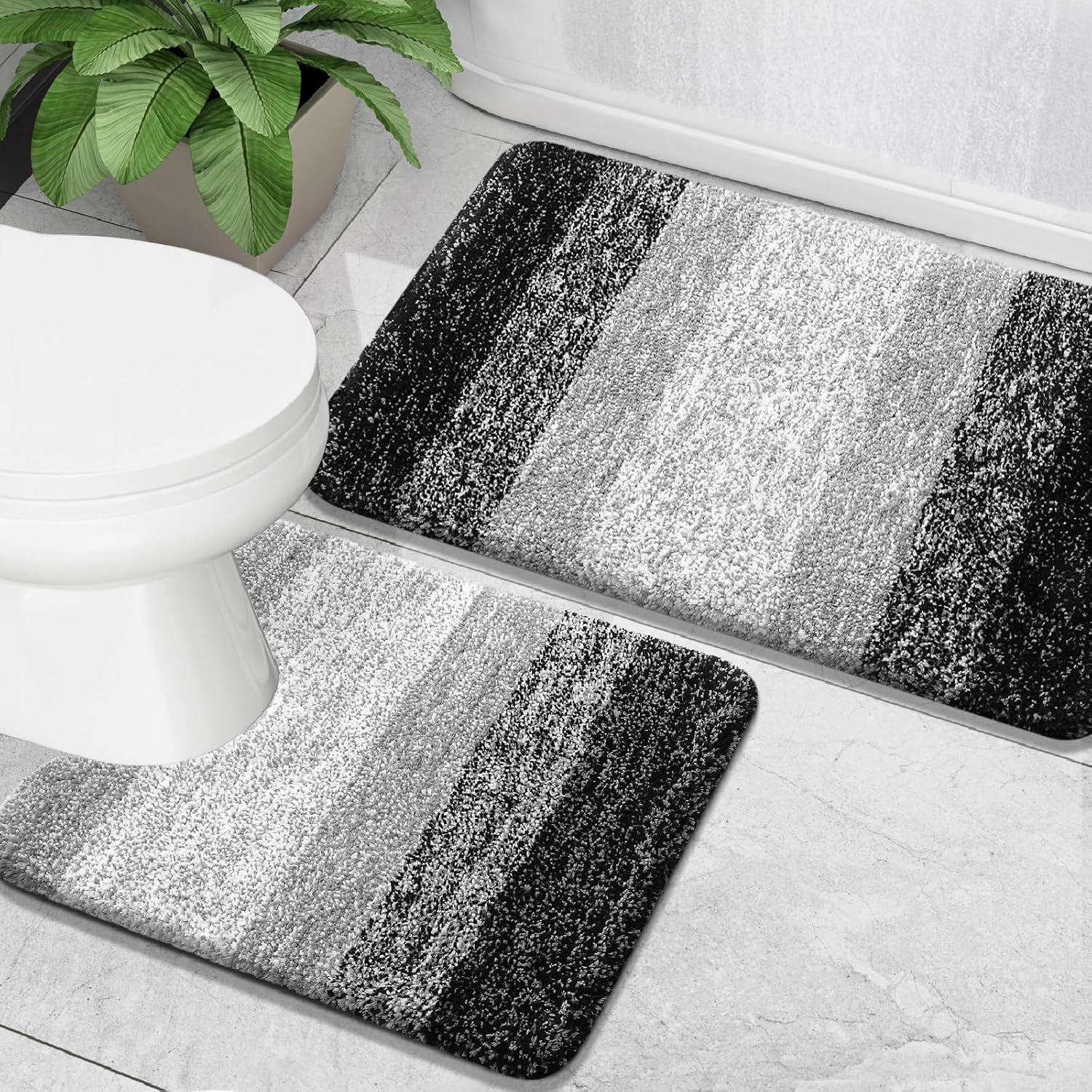 Thumbnail 6 de OLANLY 2-Piece Bathroom Rug Set: Soft Microfiber Bath Mats with Non-Slip TP Rubber Backing (Blue-Violet, 24"x16" and 24"x20")