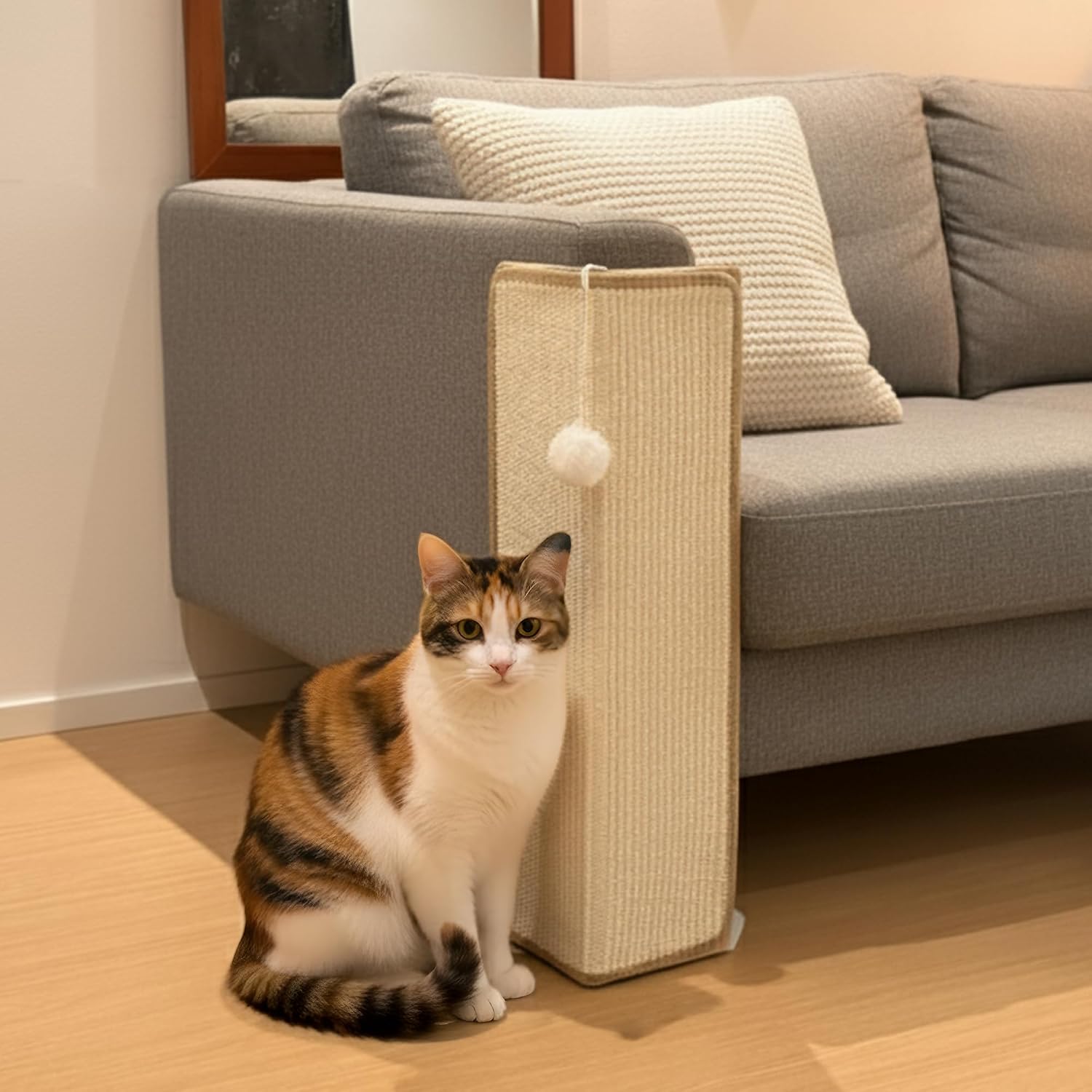 Detalle de PETKARAY Under-Furniture Cat Scratcher: 60cm Sisal Scratching Post for Sofa Corners