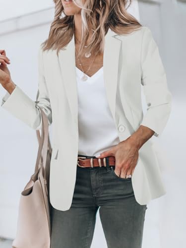 Detalle 2 de Cicy Bell Damen Casual Blazer Offene Front Langarm Weiss – elegante e versatile per lavoro e tempo libero