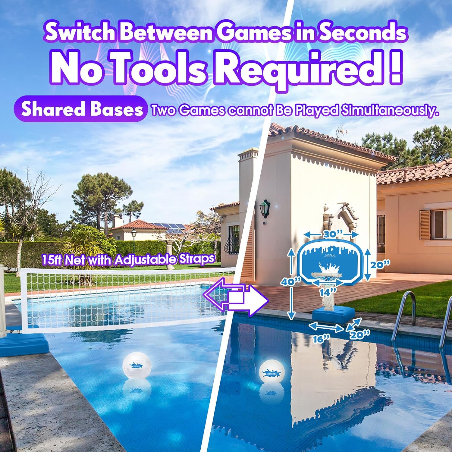 Detalle de OHYEMO 2-in-1 LED Pool Volleyball & Basketball Game Set