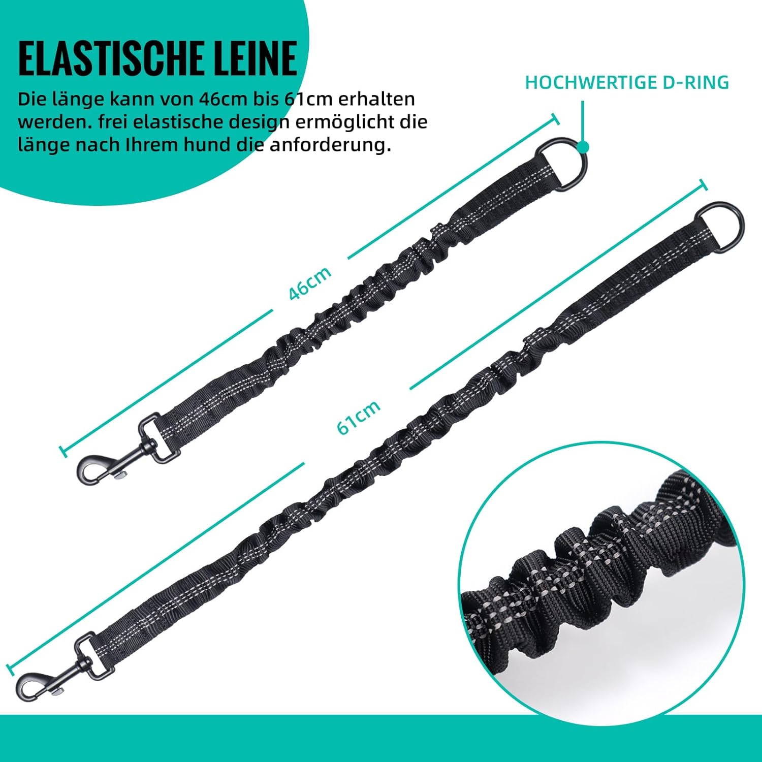 Detalle de 2er-Set verwicklungsfreie elastische Hundeleine schwarz đ