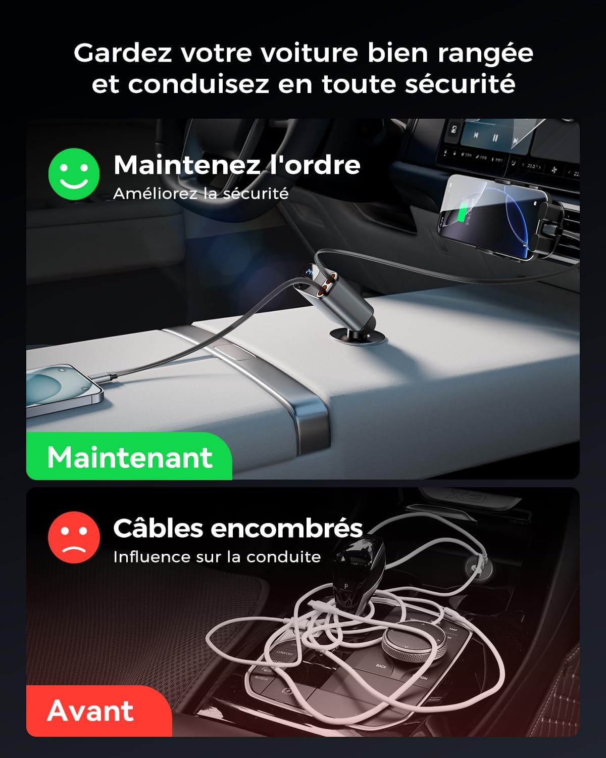 Thumbnail 5 de Rocoren Chargeur 69 W rétractable pour voiture