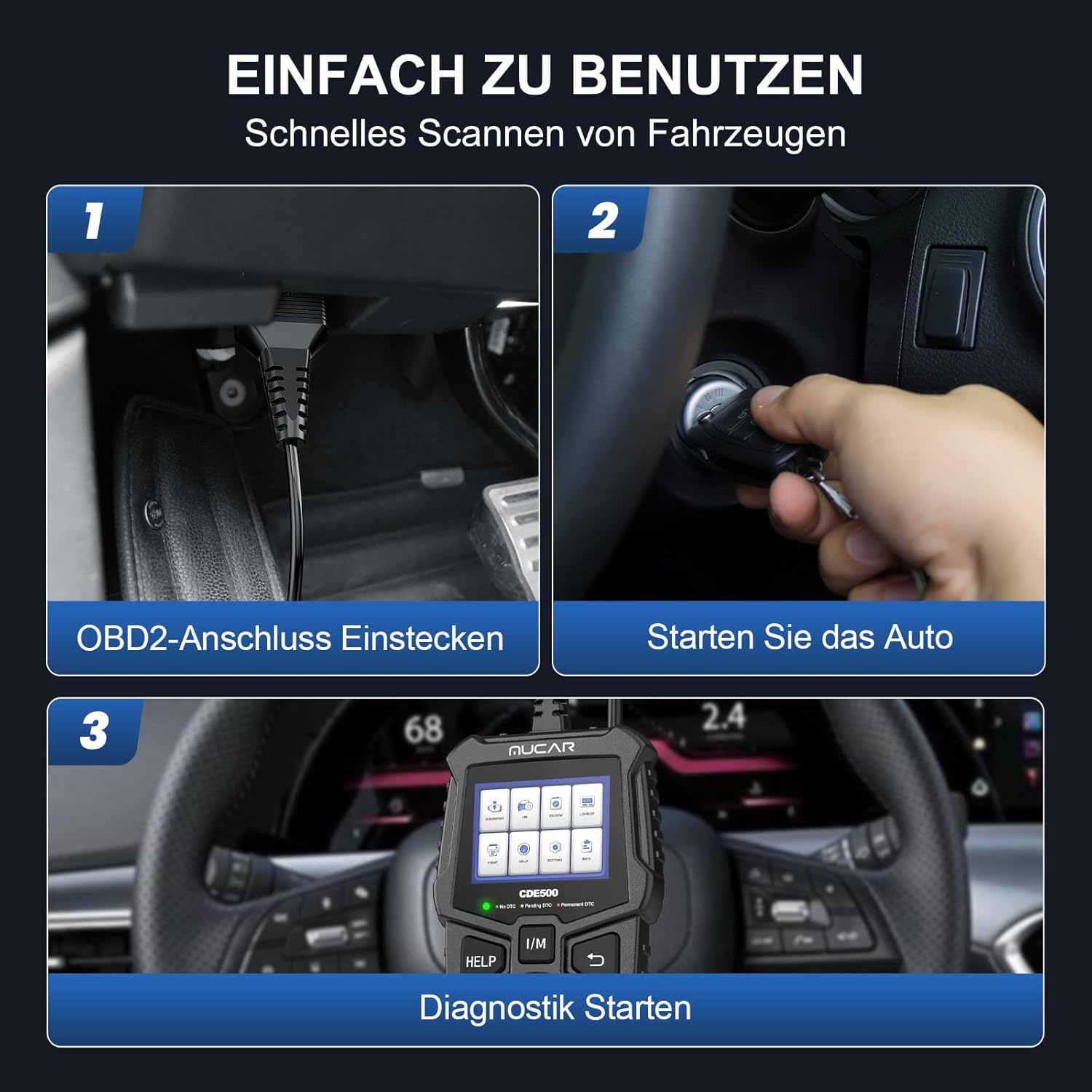 Thumbnail 5 de Mucar OBD2 Diagnosegerät CDE500 (OBDII/EOBD) – Diagnose mit großen LCD, Live-Daten & 10 Modi