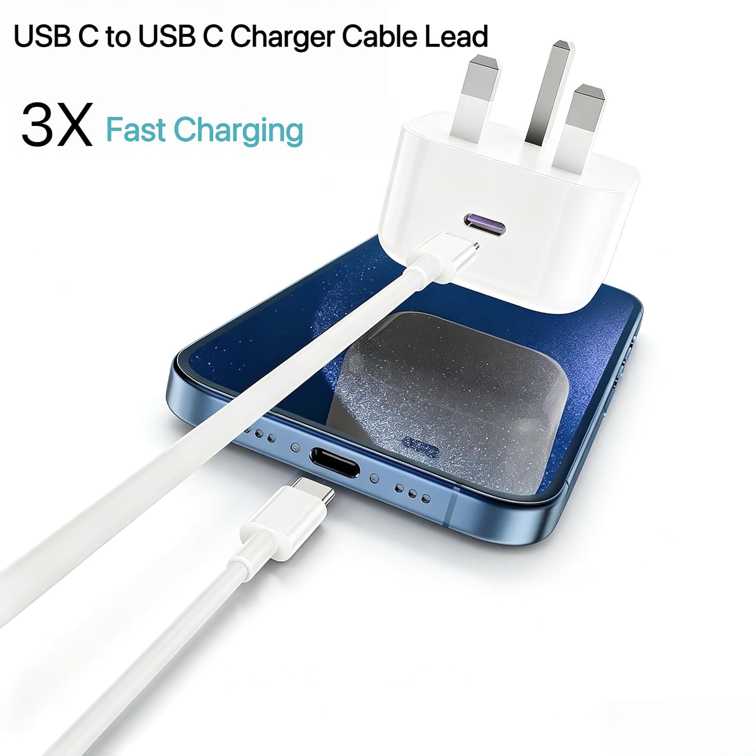 Detalle de Long USB C to USB C Cable 3M, 2 Pack – 60W PD Fast Charging & 480Mbps Data with Type C to C Lead