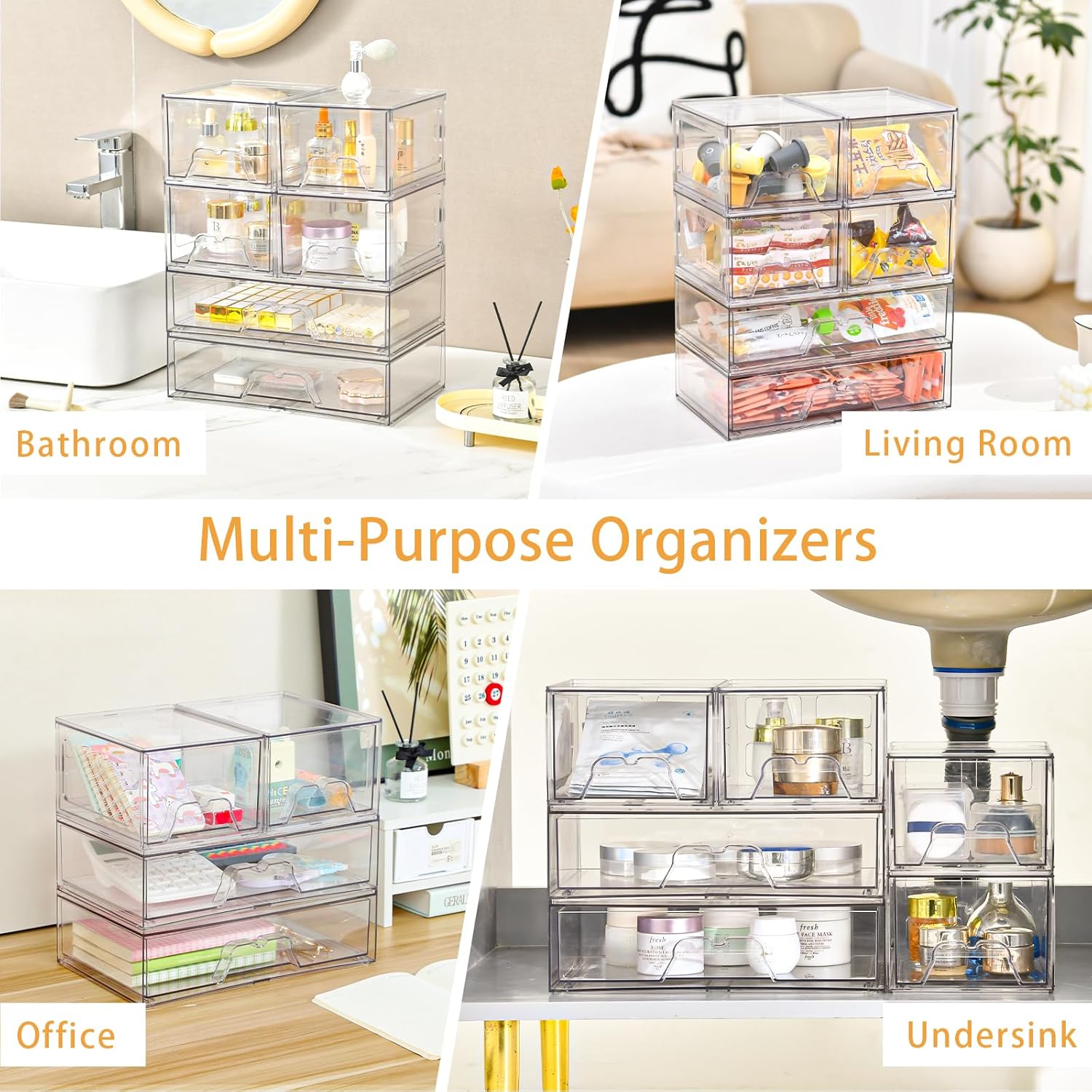 Thumbnail 6 de Stebopum 4-Pack Stackable Clear Plastic Storage Drawers (Drawer Organiser)