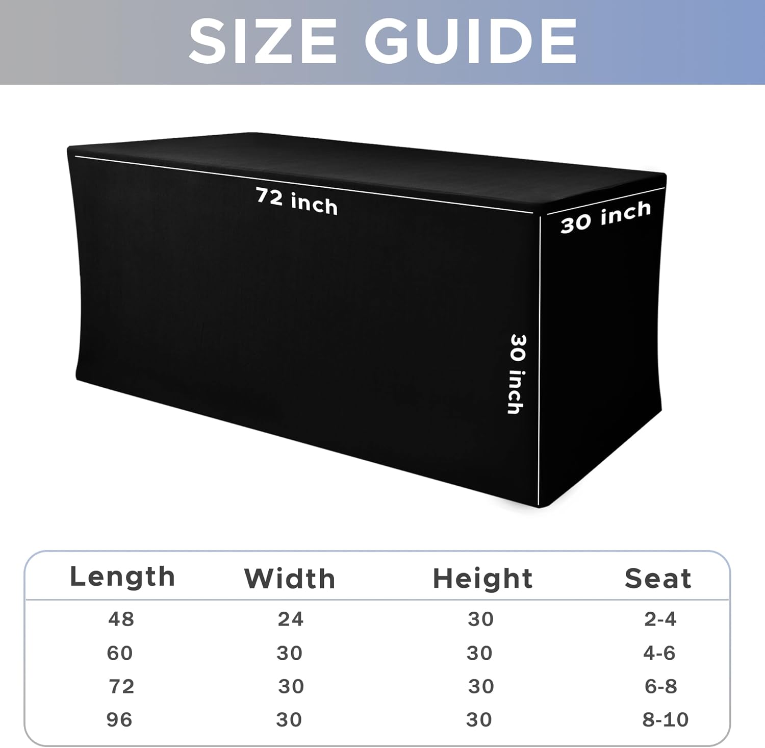 Thumbnail 6 de Nasitos Spandex Fitted Table Covers for 6-Foot Tables (72 x 30 in) — 2-Pack Black Stretch Cloths