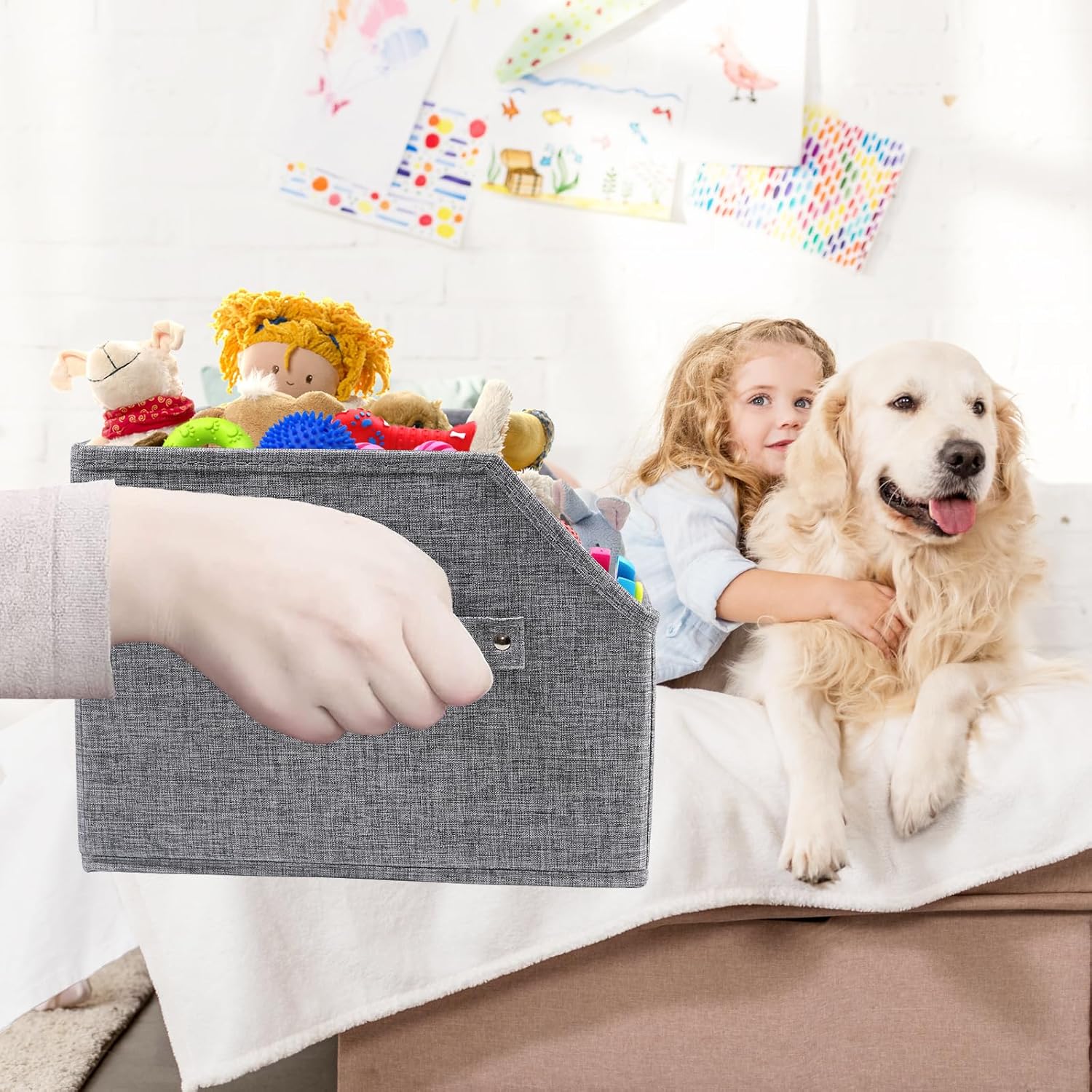 Thumbnail 6 de Geyecete Foldable Fabric Trapezoid Organiser Box (Grey) – personalised dog toy bin with handle
