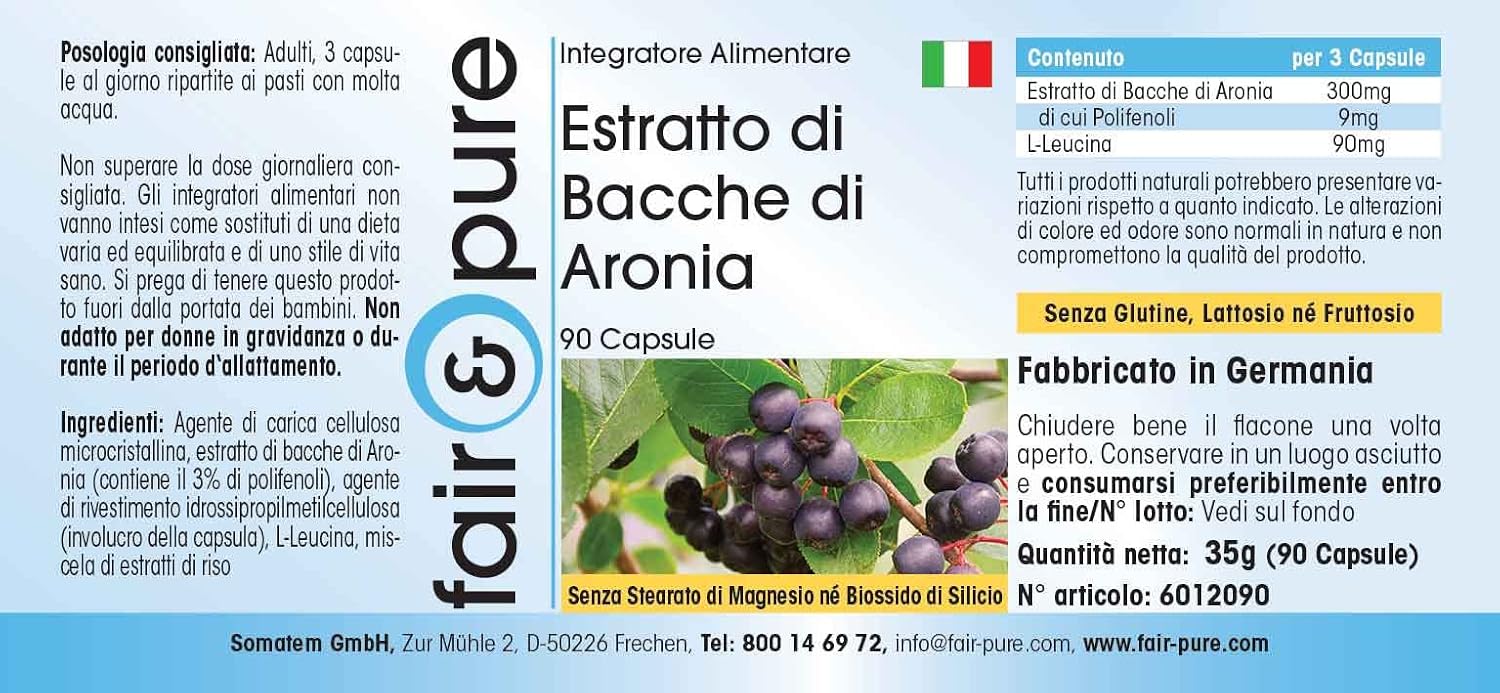 Detalle de Fair & Pure Aroniabeeren Extrakt – 90 Kapseln, standardisiert auf 3 % Polyphenole, vegan, in Deutschland hergestellt