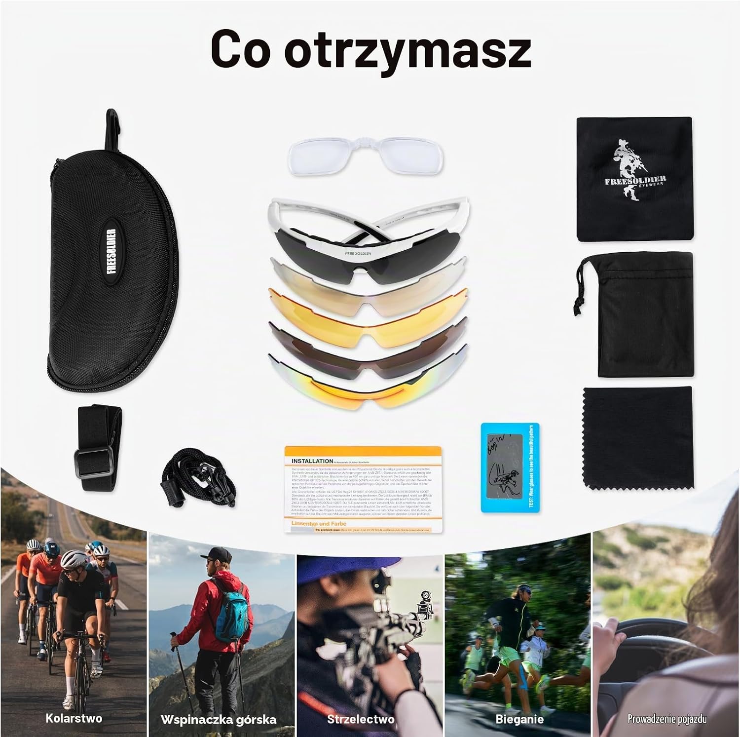 Detalle 1 de FREE SOLDIER 0089 – okulary kolarskie z 5 wymiennymi soczewkami UV400
