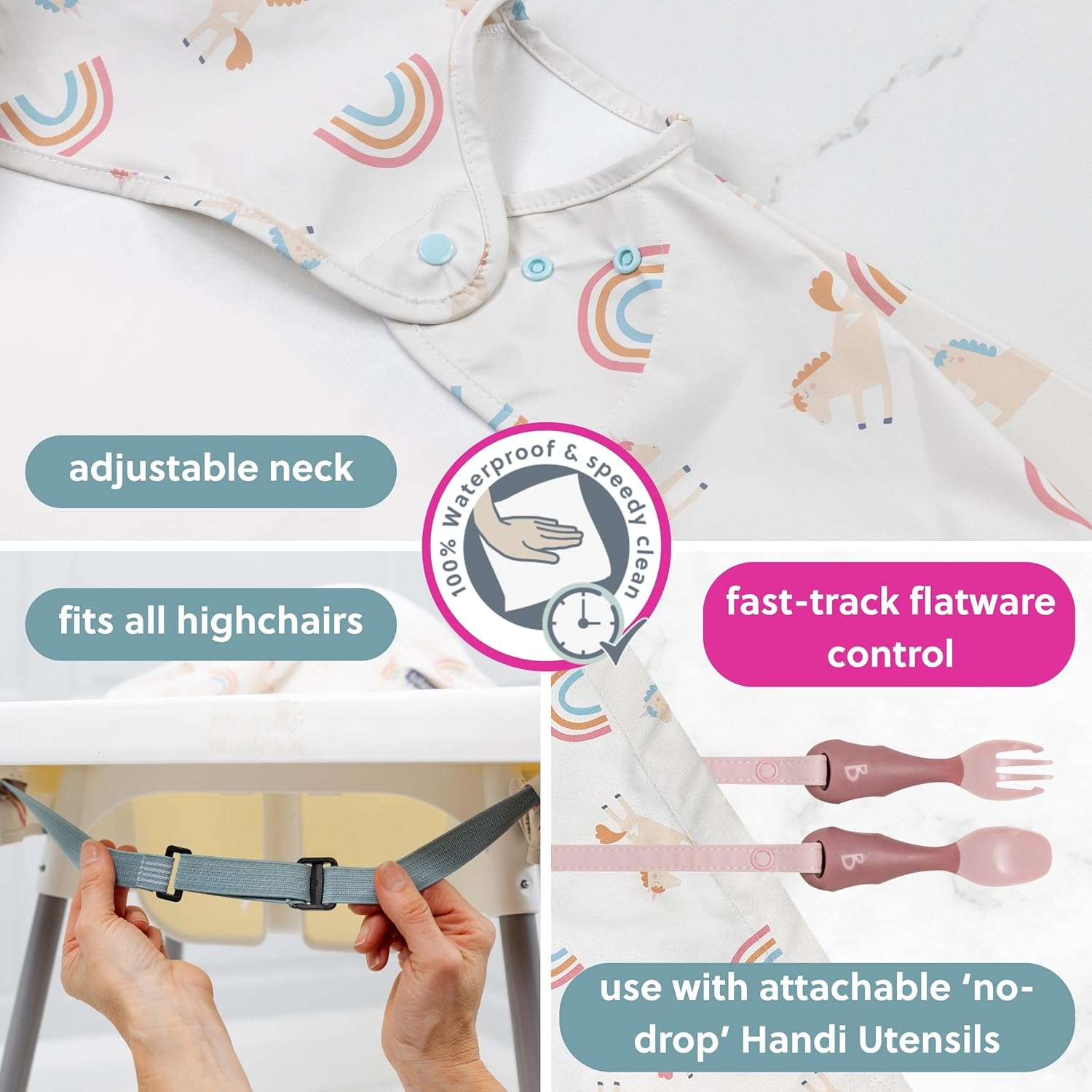 Detalle de BIBaDO Short Sleeve Baby Bibs (6–36 Months): Coverall Weaning Bib for Messier Mealtimes