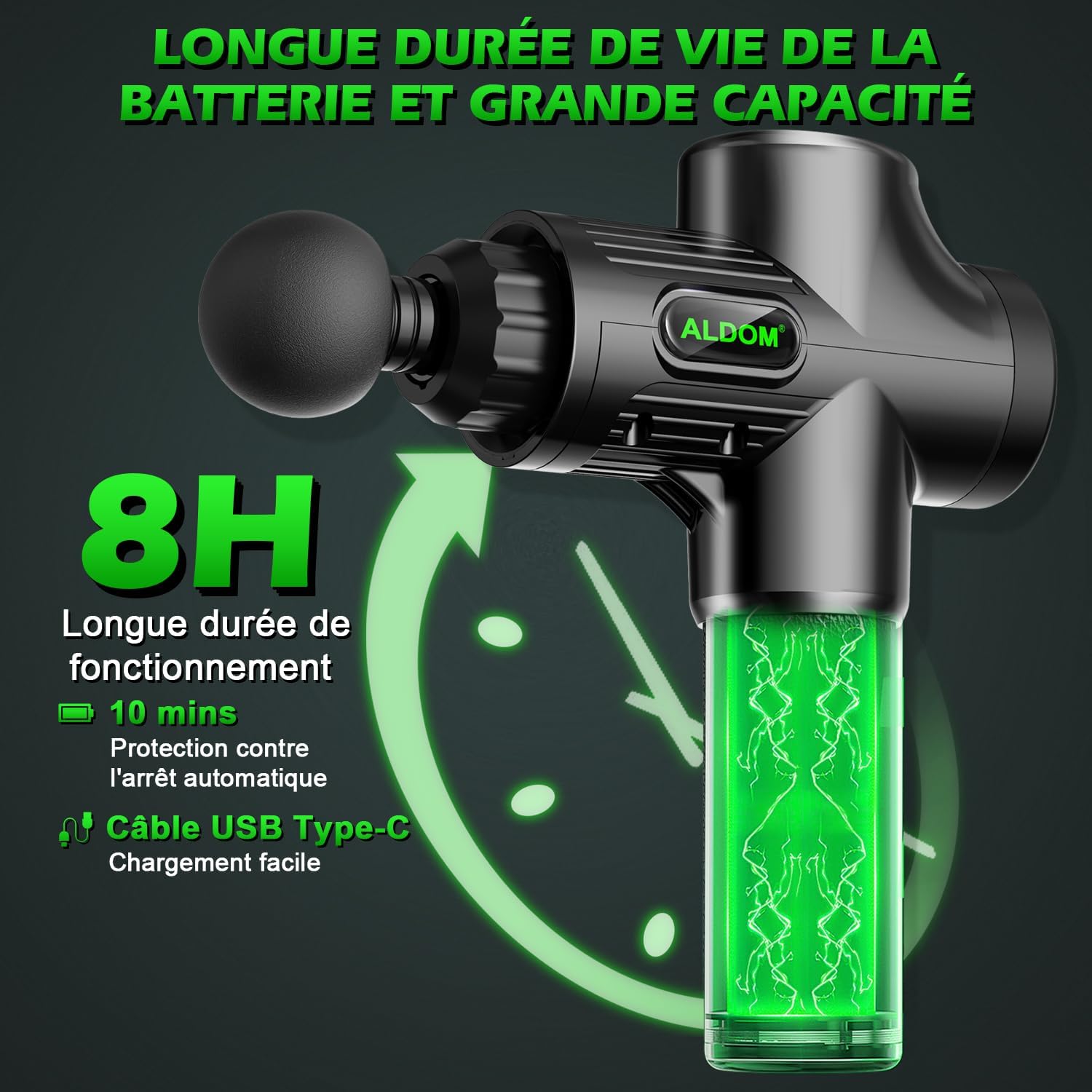 Detalle 2 de Pistolet de massage ALDOM 8 têtes 🚀