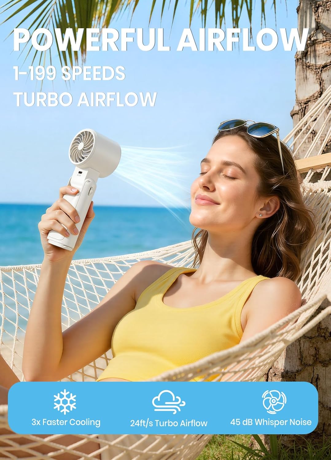Thumbnail 3 de Deyhoc Handheld Fan Rechargeable with LED Display & Clip – 3‑in‑1 Portable Cooling