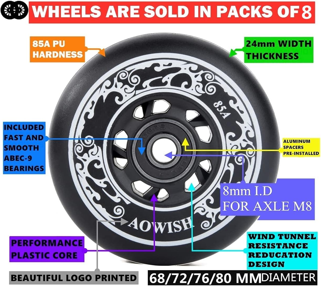 Detalle de AOWISH Inline Skate Wheels 85A
