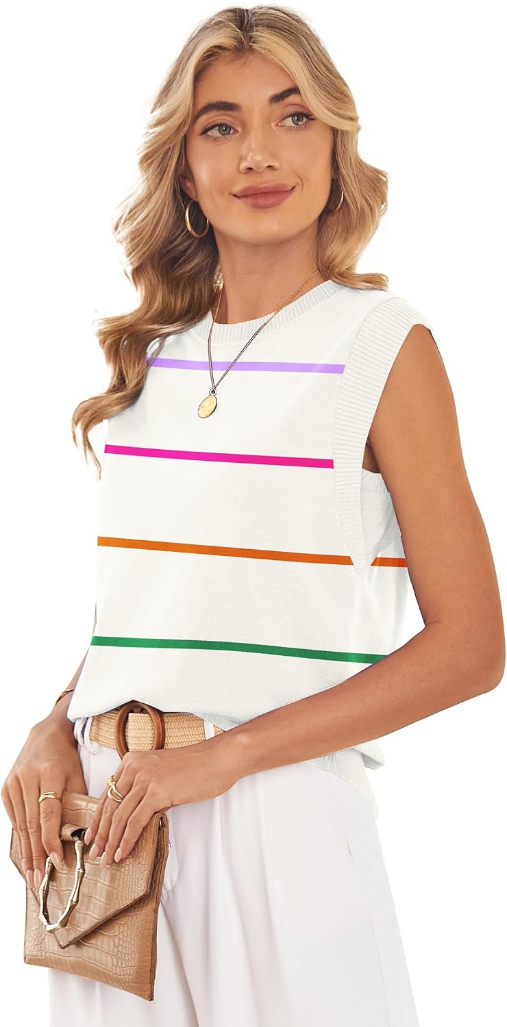 Detalle de WIHOLL Women's Tank Tops: Lightweight Summer Knit with Crew Neck and Ribbed Cap Sleeves