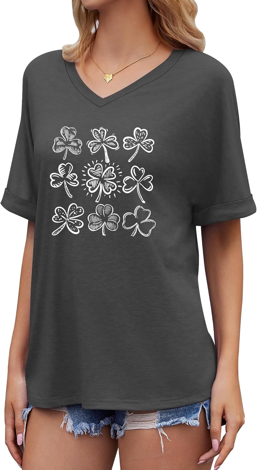 Thumbnail 1 de WNEEDU Tee Shirt Oversize Femme Col V – Haut été décontracté, manches courtes, grande taille
