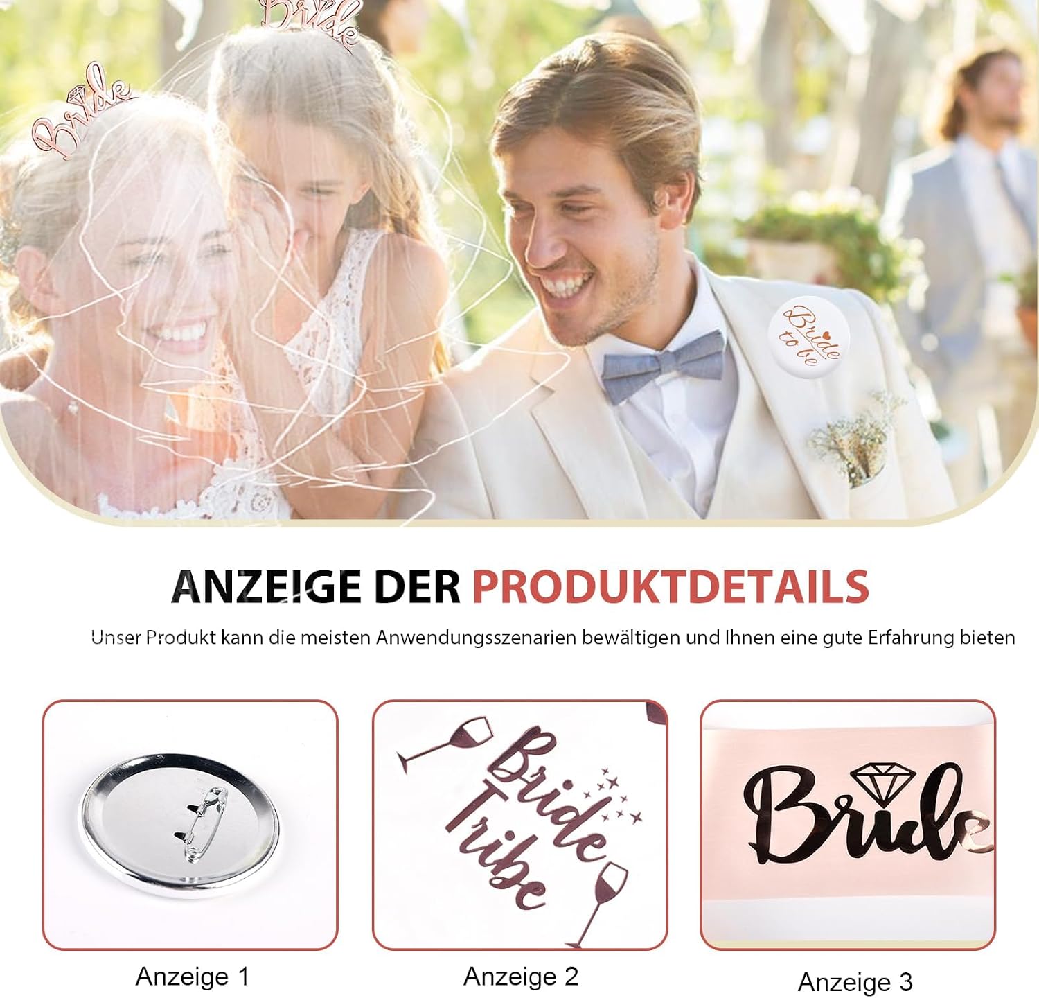 Detalle 2 de HOSPAOP Bride to Be-sjerp- en sluierset met diadeem, bril en teamaccessoires