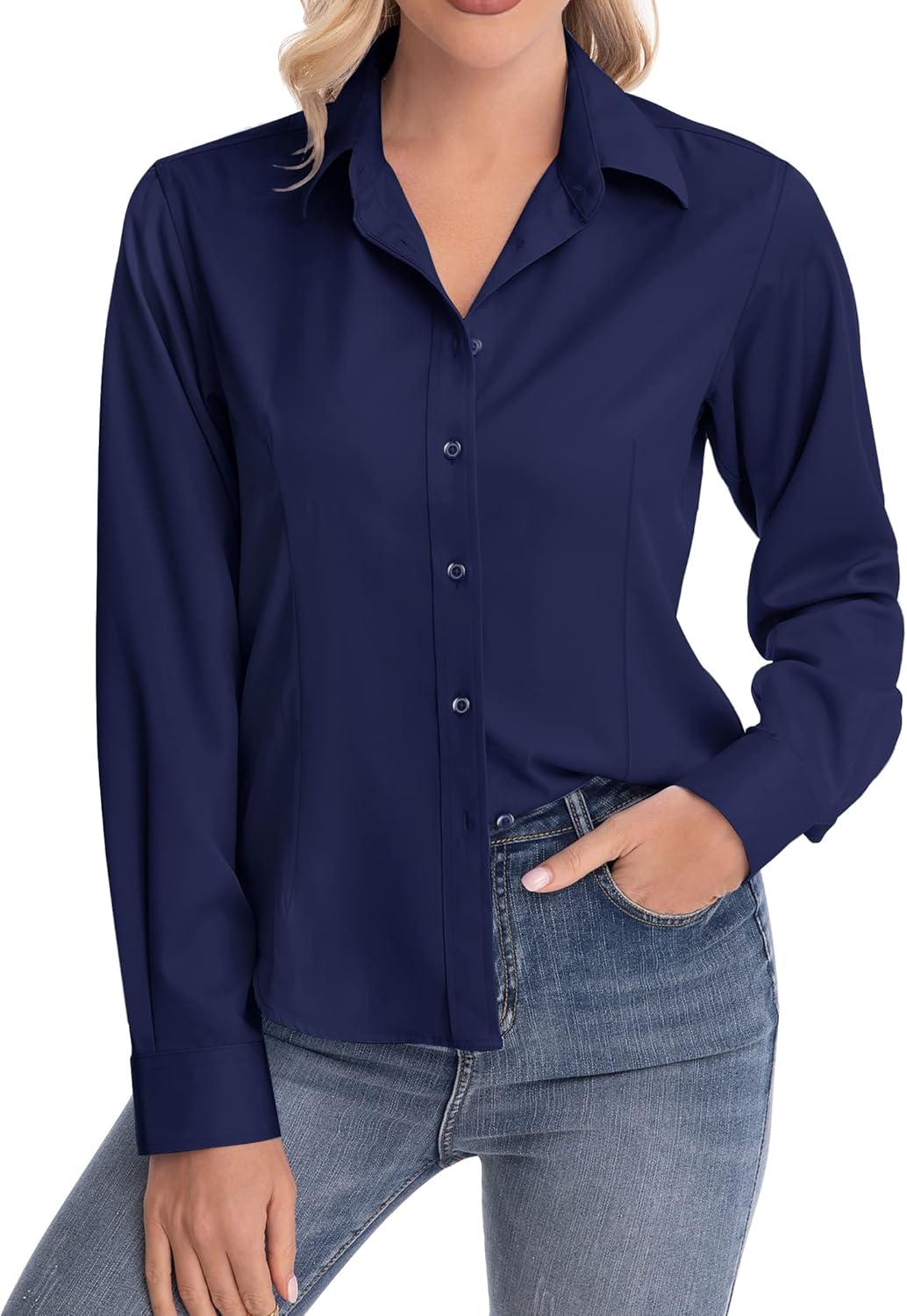 Detalle 2 de J.VER Bluse Damen – Casual Business Button-Down, Langarm, knitterarm, regulärer Schnitt