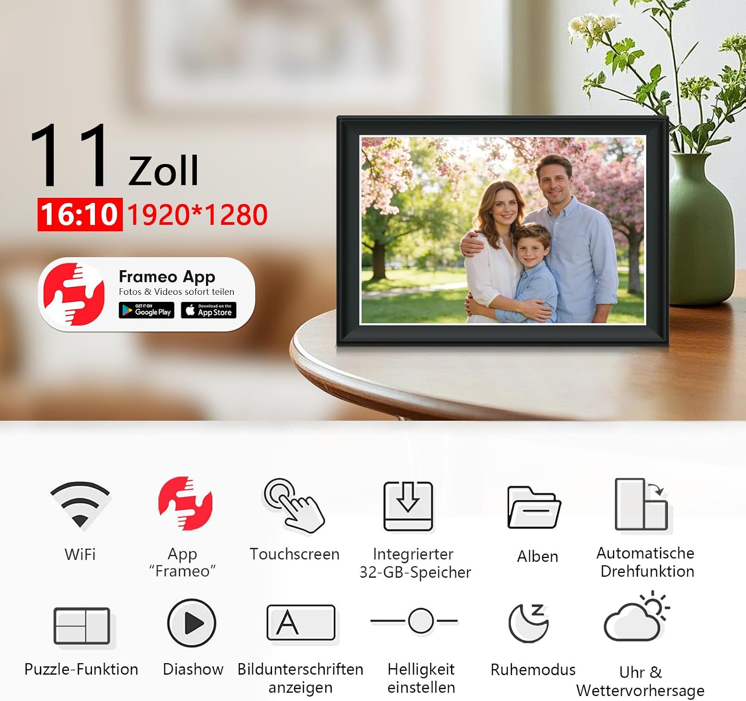 Thumbnail 1 de FRAMEO 11 Zoll digitaler Bilderrahmen mit 64 GB