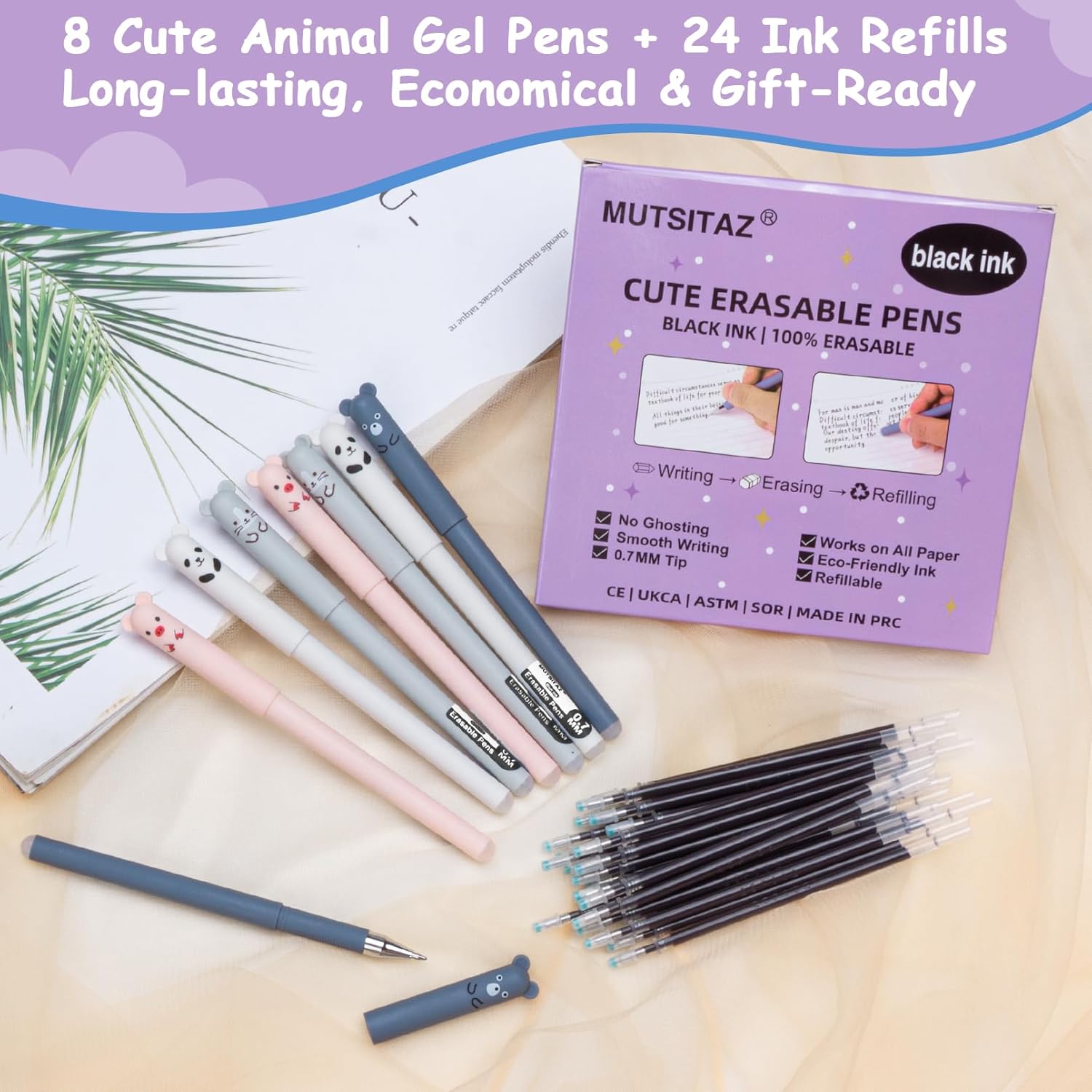 Thumbnail 2 de Mutsitaz stylos effaçables 8 pièces, 24 recharges ✏️